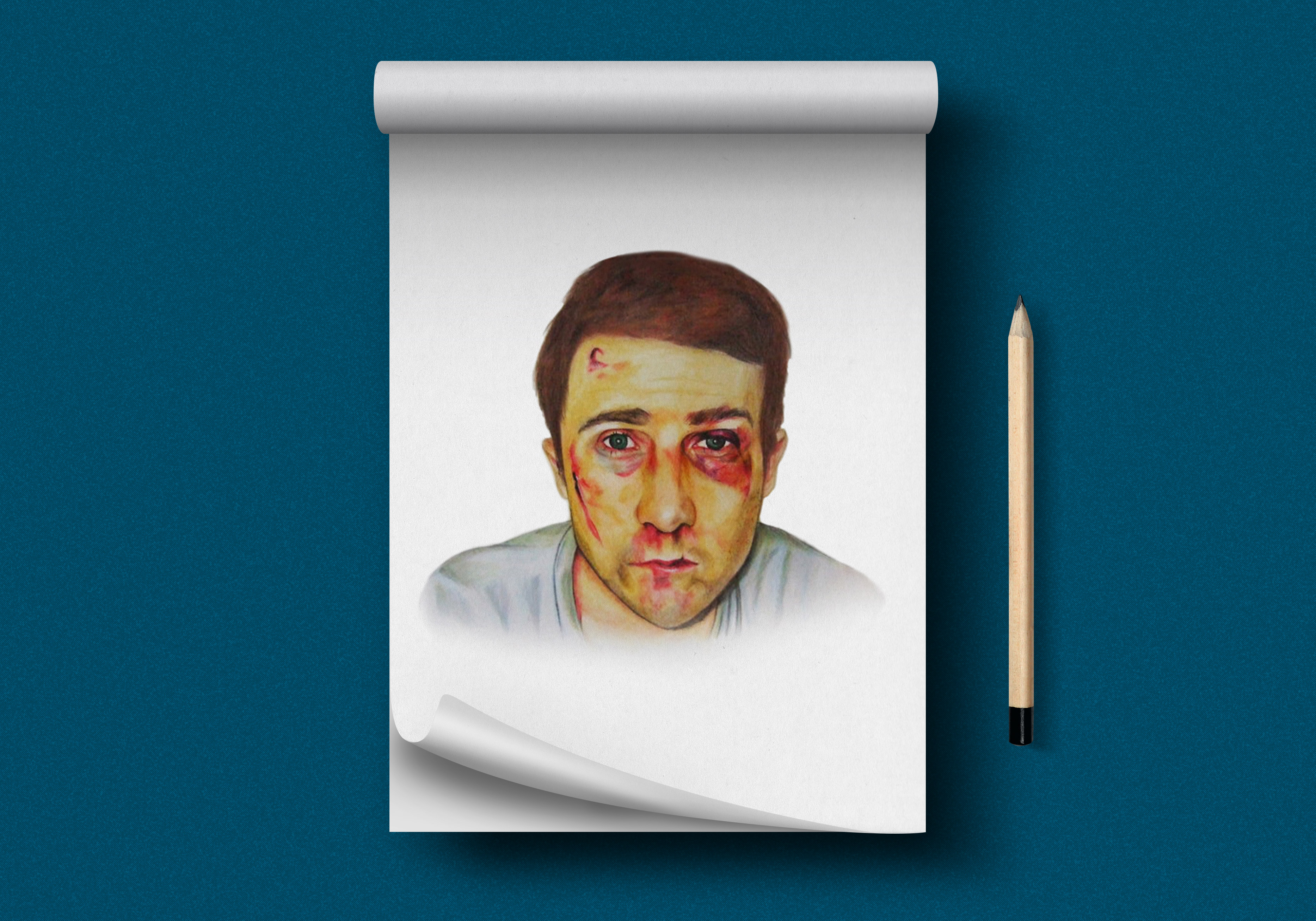 Edward Norton in Fight Club using colour pencils