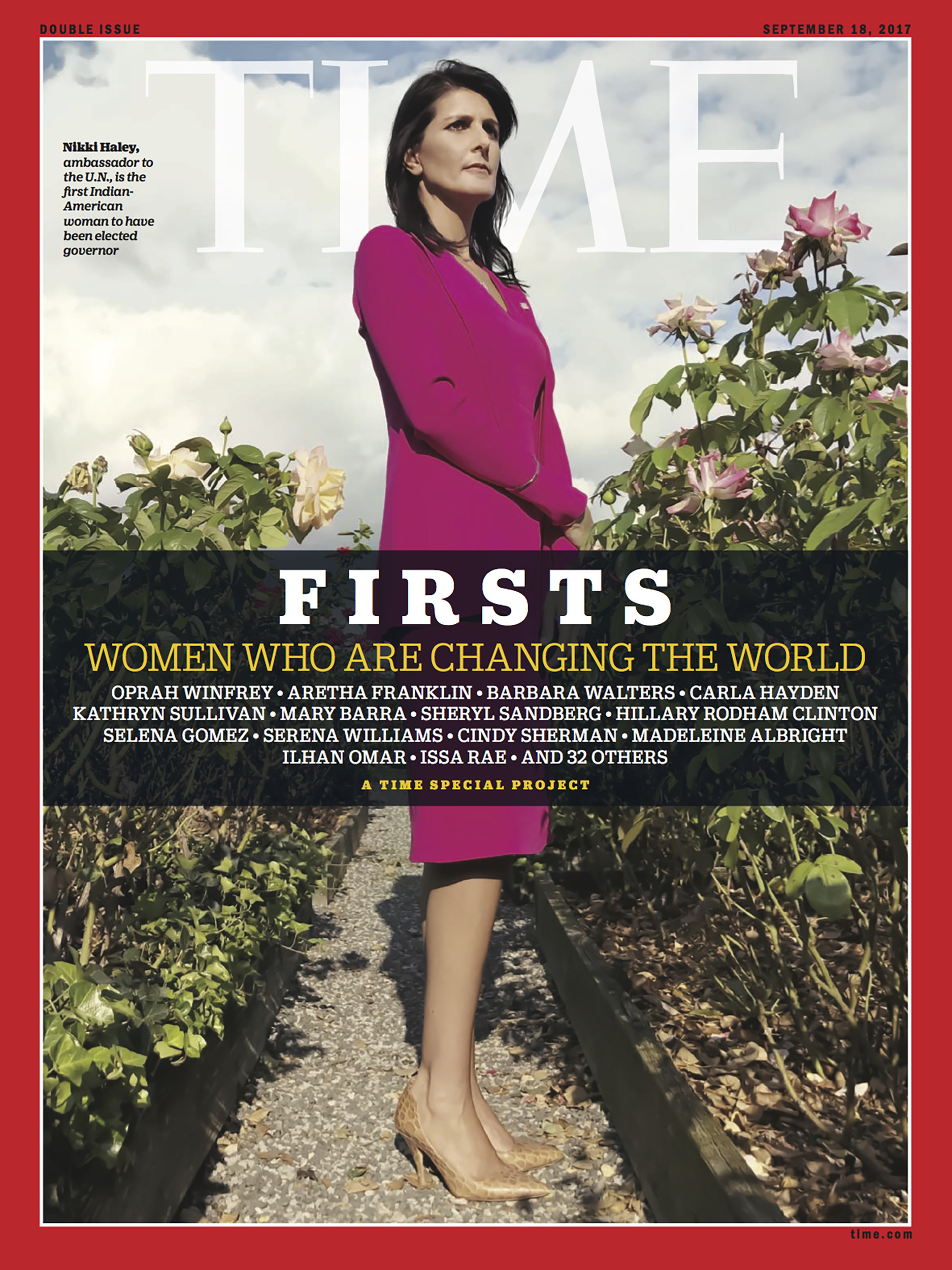 FIRSTSFor Time MagazineNikki Haley, Ambassador to the U.N., is the first Indian-American woman to be selected governador. United Nations Plaza, NYC on March 6, 2017. OverviewIndex