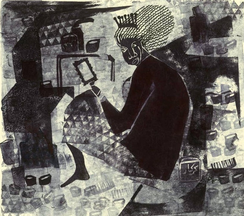 Amna Elhassan, She needs answers, 2019, 13.5 x Printmaking (Stamps on paper), $800.00