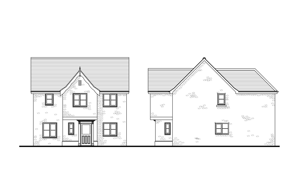 farmhouse, front and right elevations