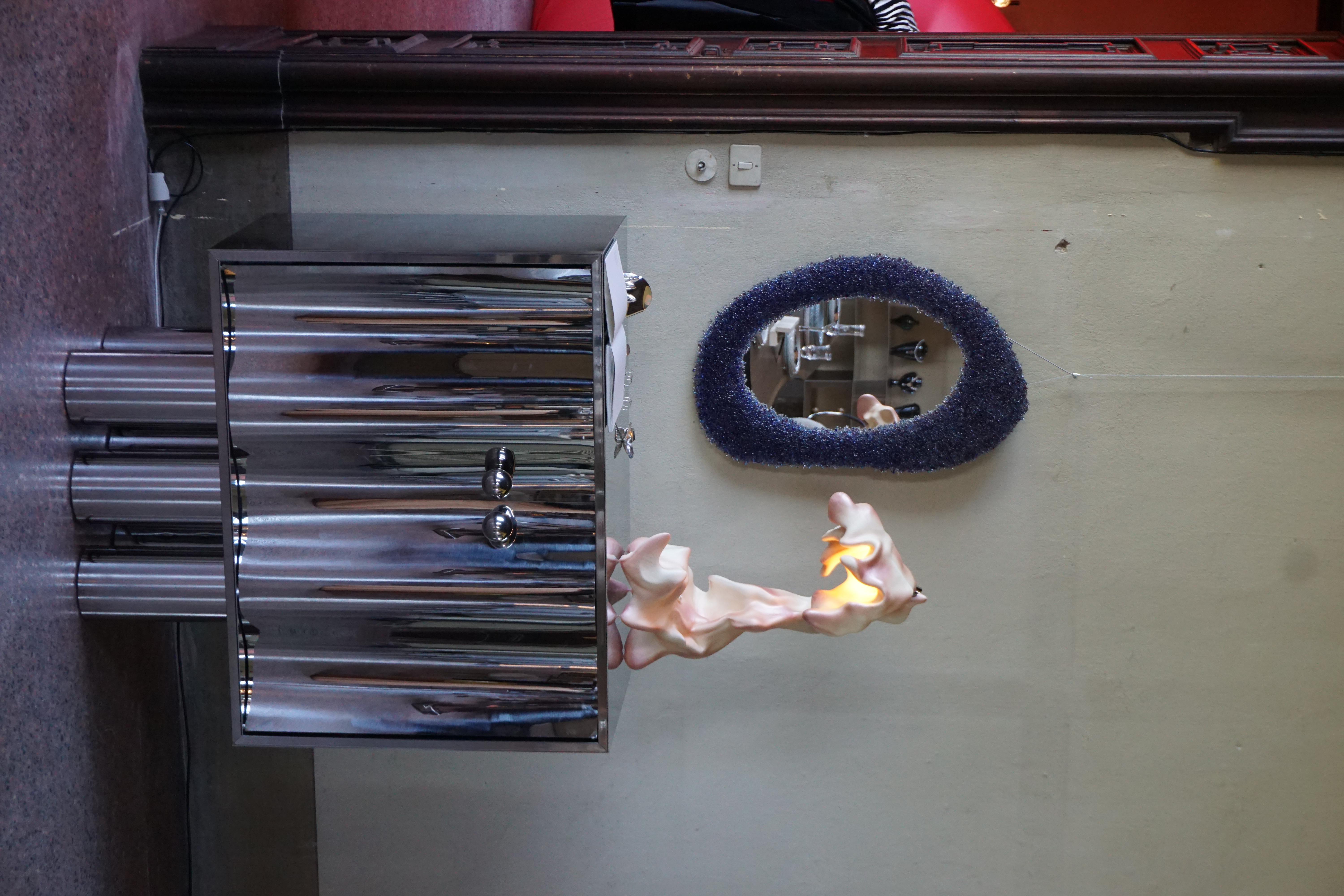 Crumble de verre blue mirror during Milano Design Week 2024 as part of Animism exhibition curated by ADORNO at Villa Bagatti Valsecchi, Alcova