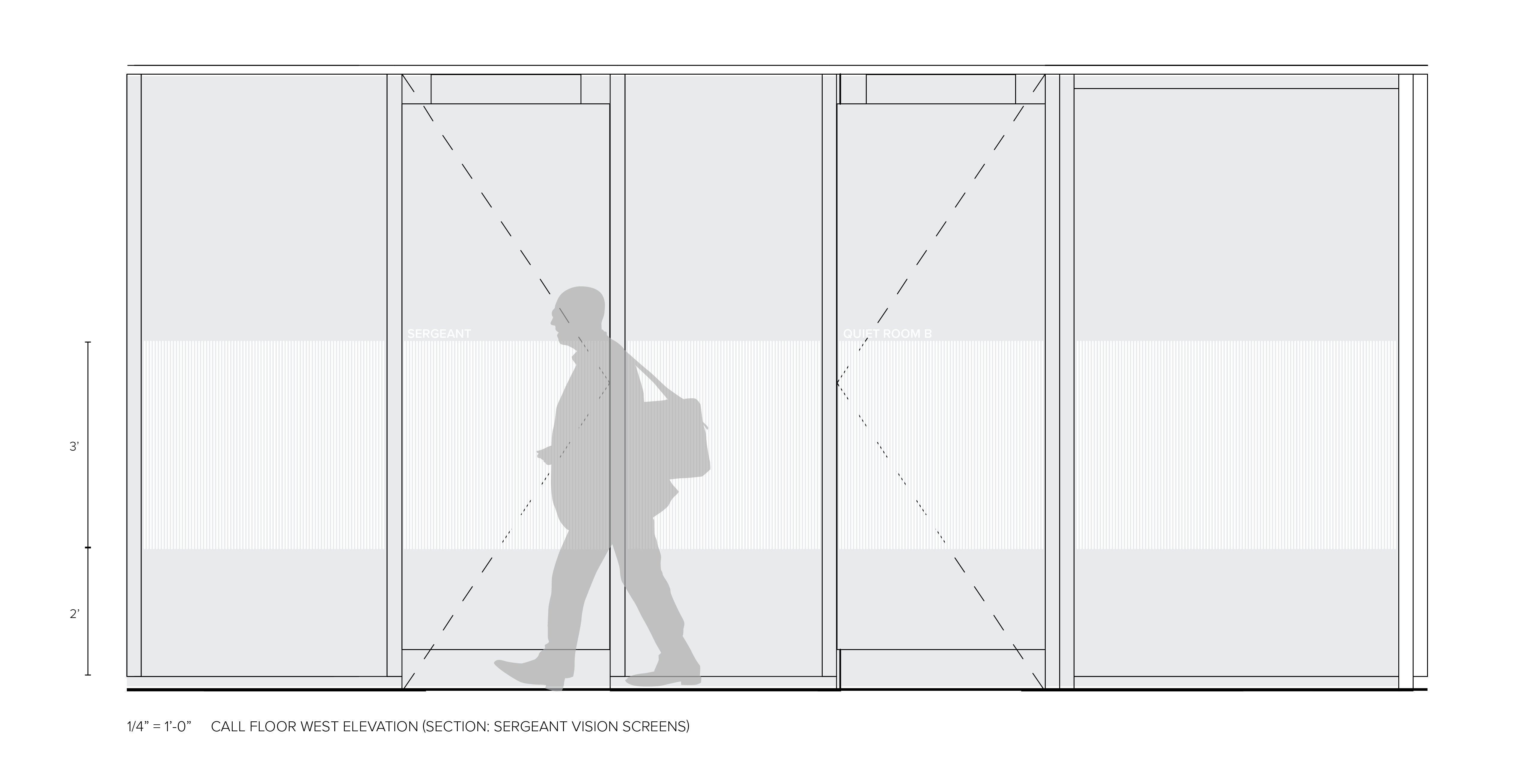 Low-visibility vision screens provided limited privacy to "Quiet Rooms" where a dispatcher could destress after a call.