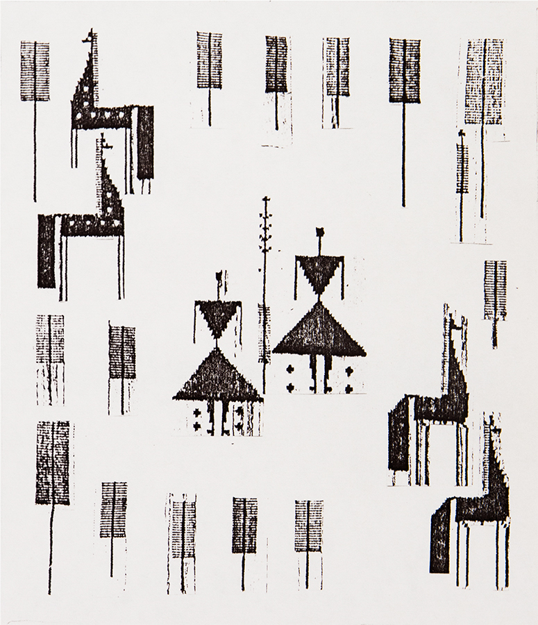 Design for handmade carpet. Collage. Xerox copy on cardboard. 1980's