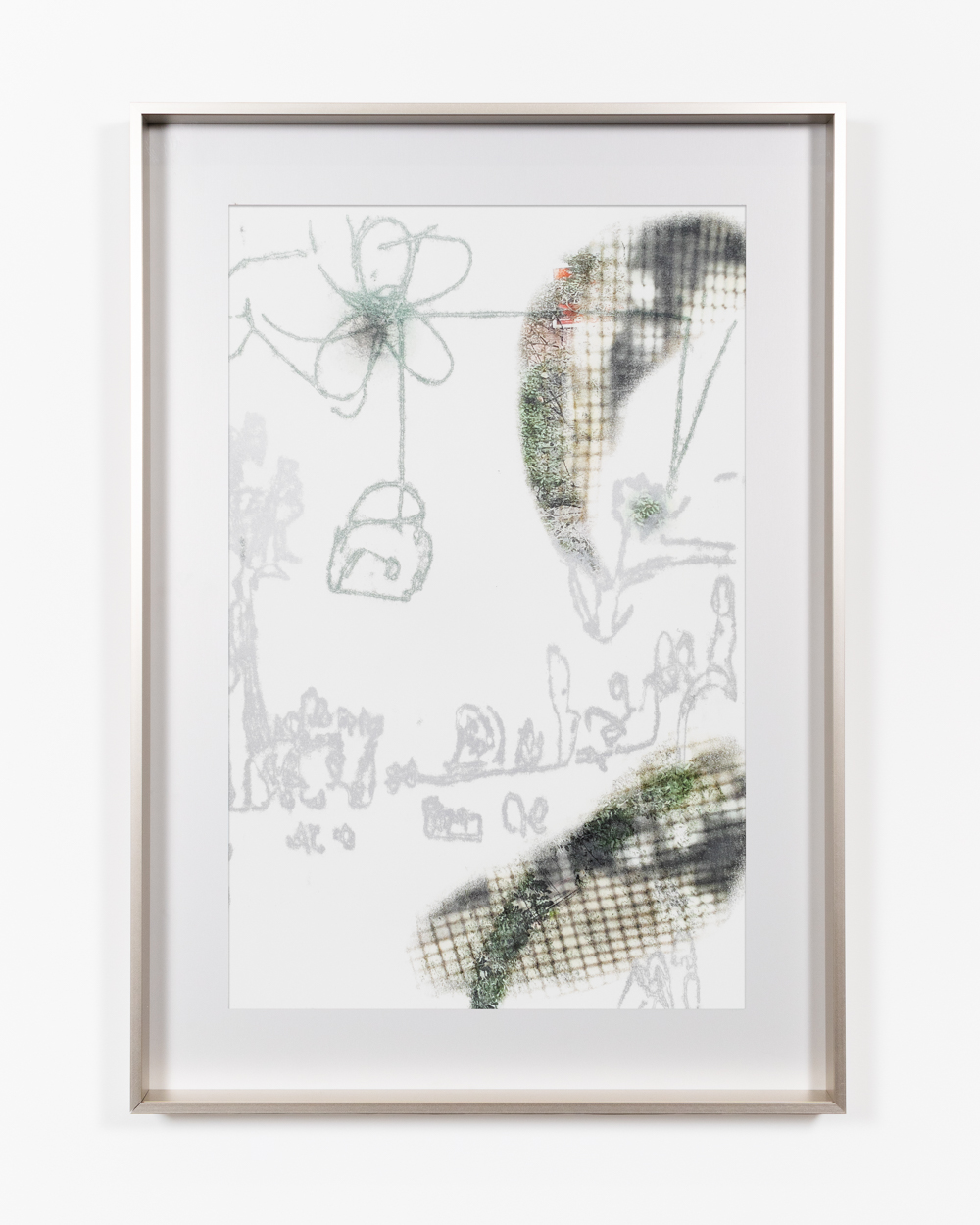 Amalia Lindo, September (black, creative, flower, green, home, house, light, people, record, travel, tree, watch), 2022-23, CNC trace monotype and solvent transfer on 145gsm Hereford book paper Custom aluminium frame with anodised aluminium matt, 60 x 85 x 6.5 cm