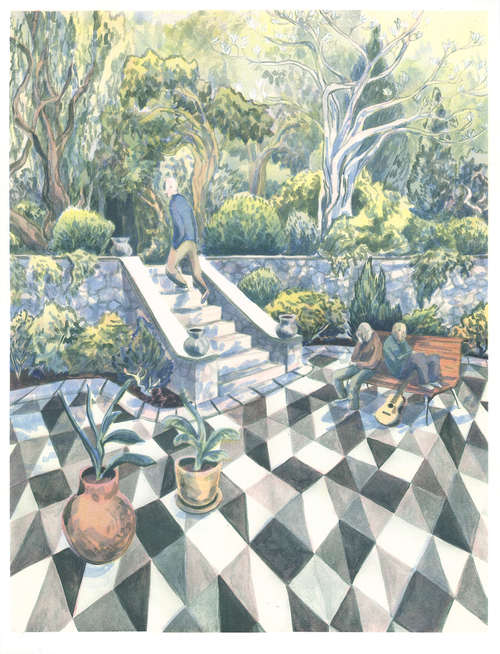 garden stairs, A2 riso print, c.simonis