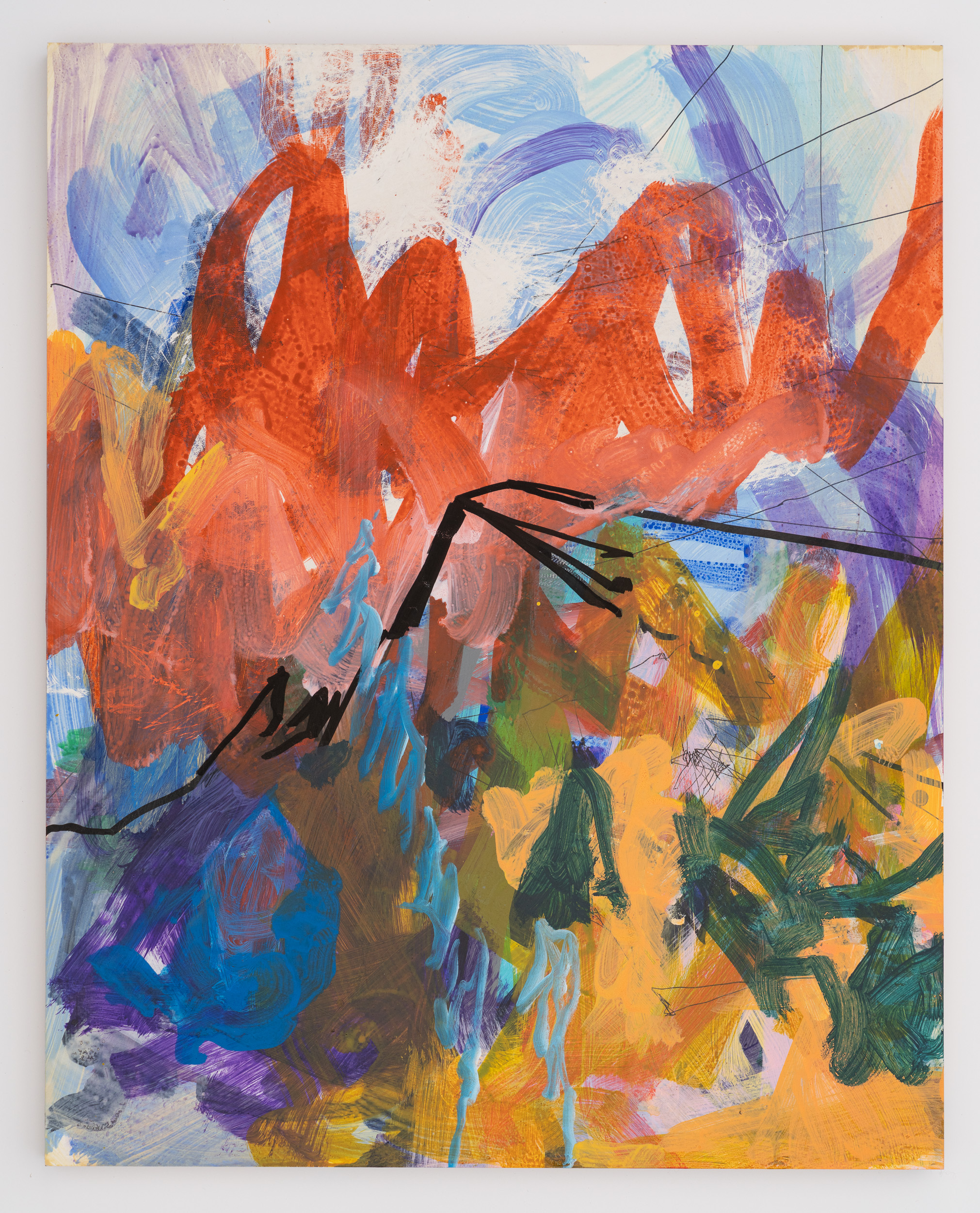 Lean-to, 2025, acrylic and ink on panel, 20 x 16 inches