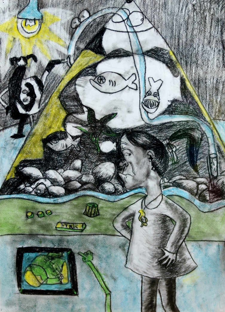 Mimicking an Ugly Fish / charcoal on paper / 29.7*21(cm) / 2006 (age 12)