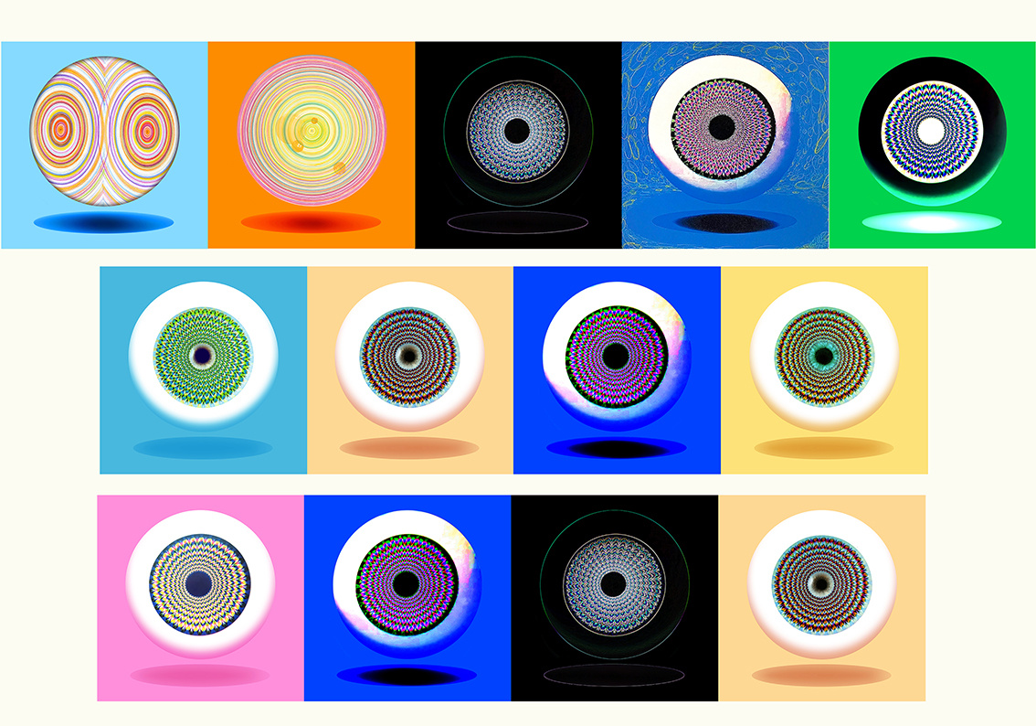 Divers propositions d'OEIL OBLO OMBRé. 2022-25. Possibilités de reproduction en taille, couleur, composition et support au choix