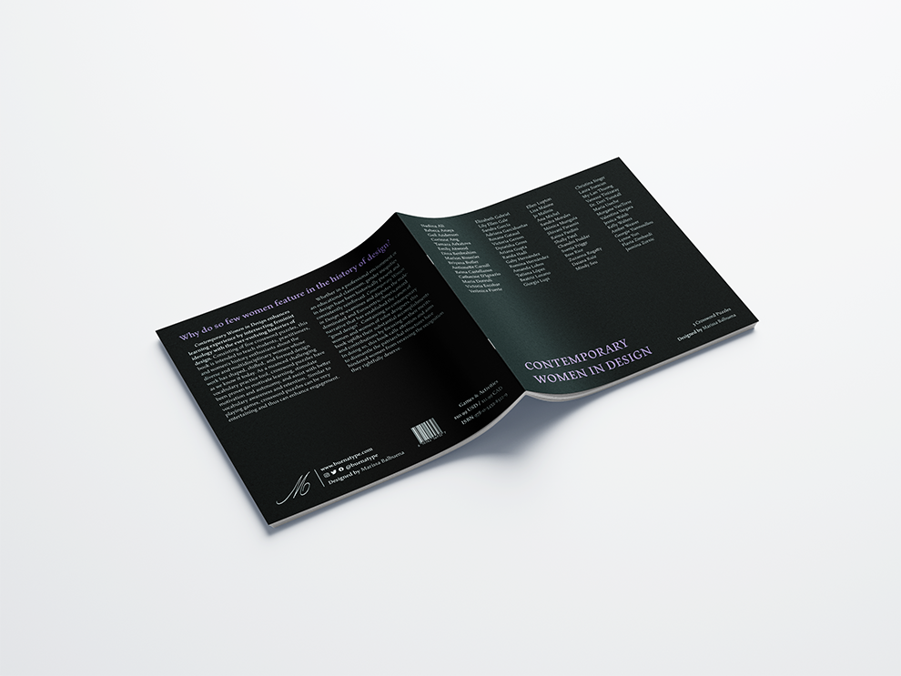 Front and back cover of crossword puzzle book. Includes names of all 60 women designers.