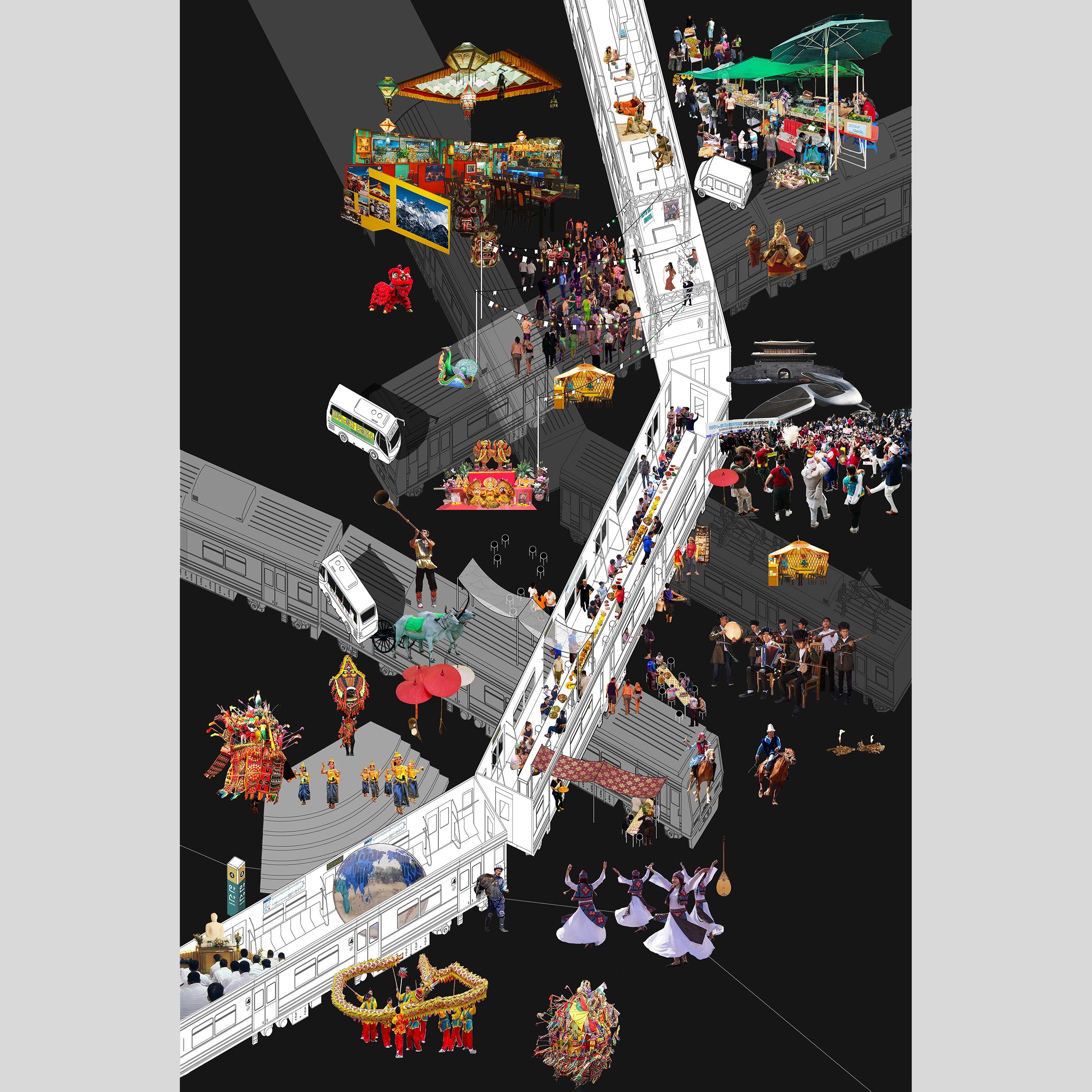 MIGRATING FUTURES / Commissioned by the 2023 Venice Architecture Biennale, Korean Pavilion, the project investigates the historical and contemporary geographies of diaspora and transnational migrancy in Korea and Asia, and explores their emergent spatial typologies, new socialities, and potently intersectional cultural and agentive capacities. 