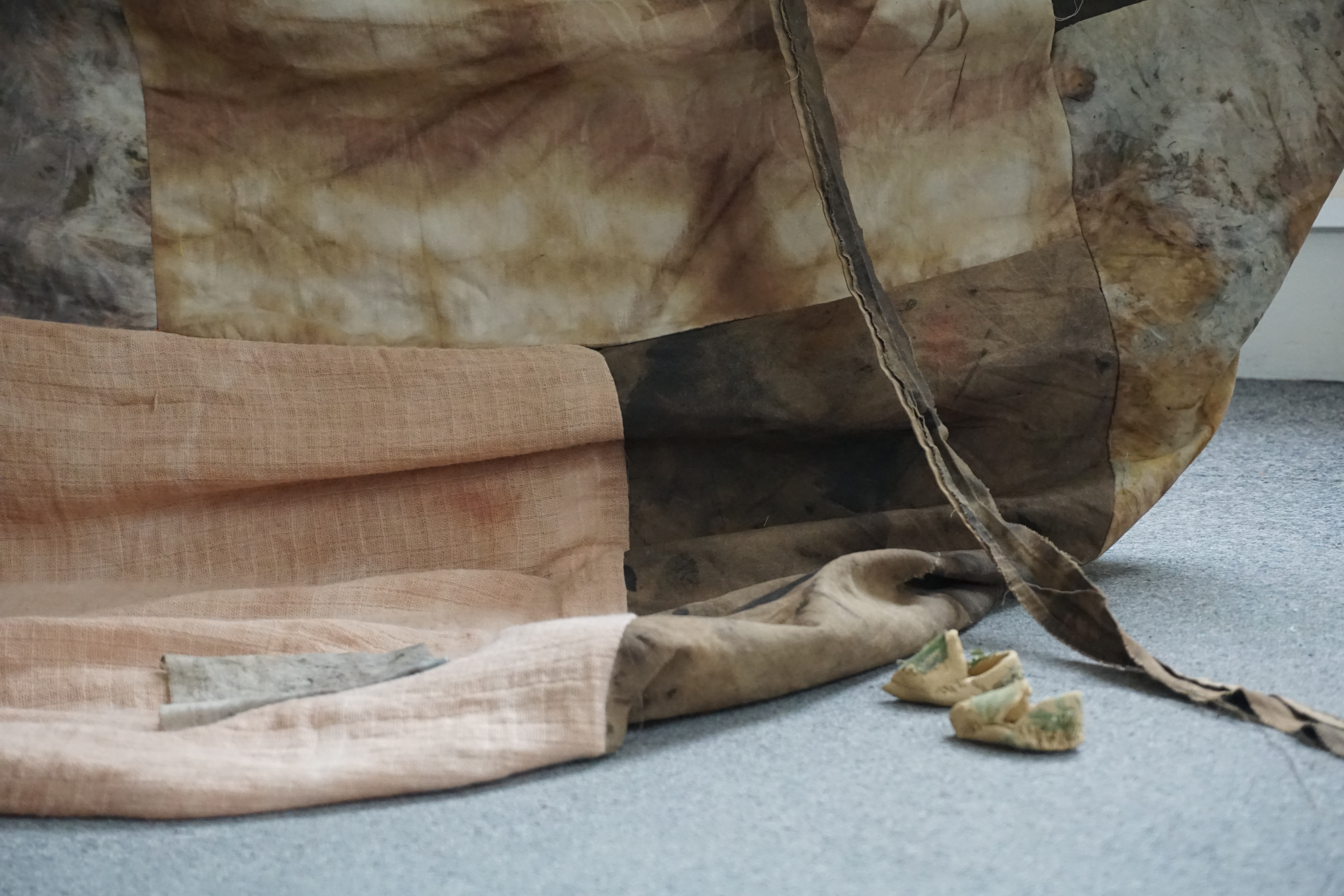 'Perchance to be Pixie-Led', Devon clay, naturally dyed textiles made collaboratively with young people from National Saturday Club at Kingston Uni, 2023