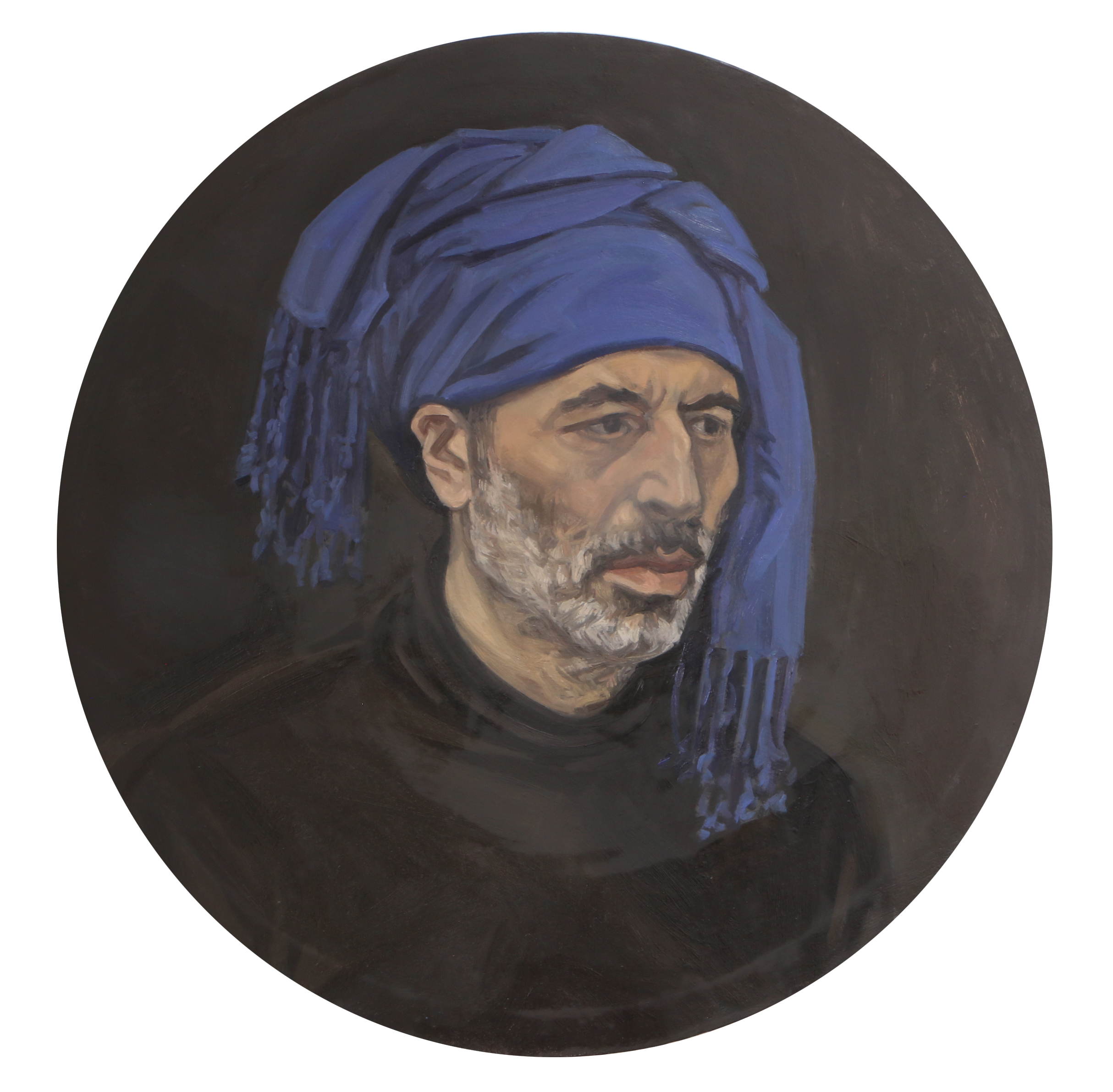 Homme bleu, huile sur toile, 80cm  &empty;, 2023