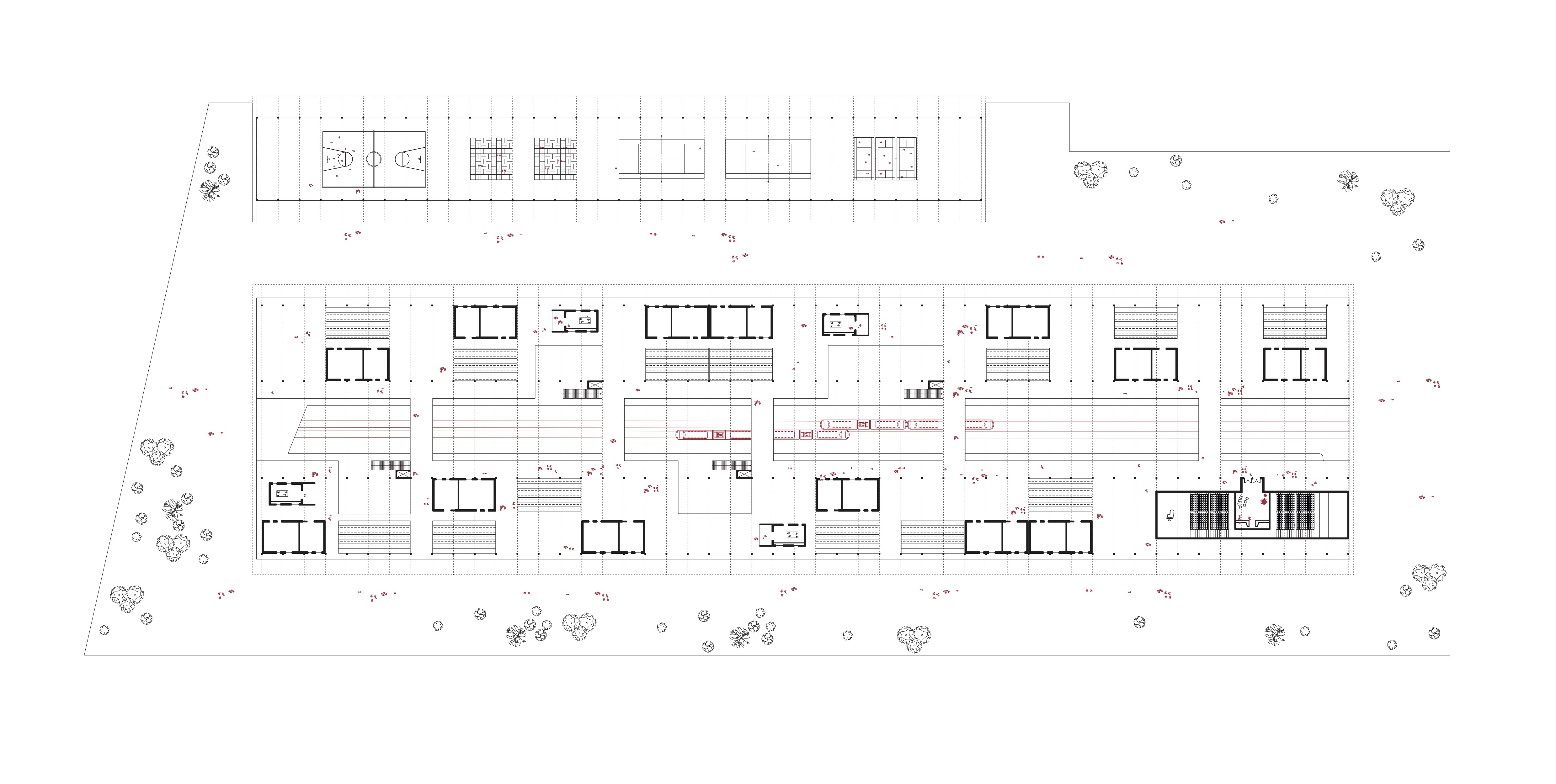 Plan du niveau haut de la gare, avec les halles