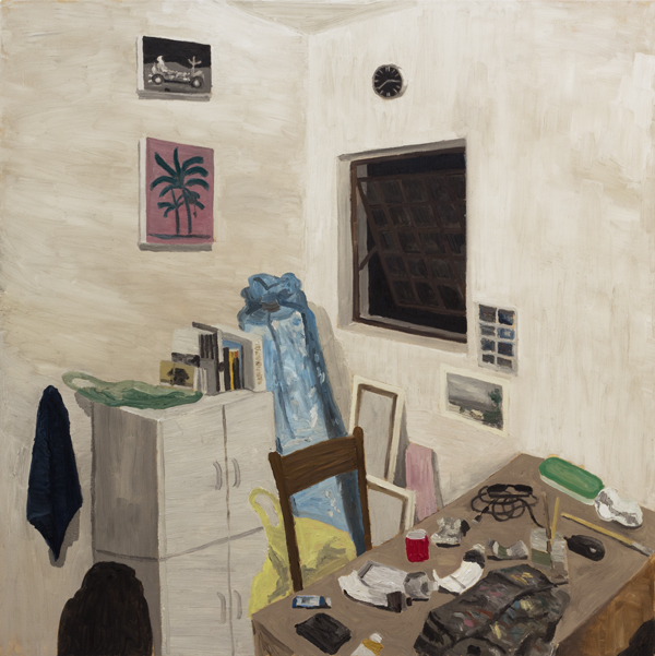 Canto com pl&aacute;stico bolha,  2017, &oacute;leo sobre tela, 100 x 100 cm