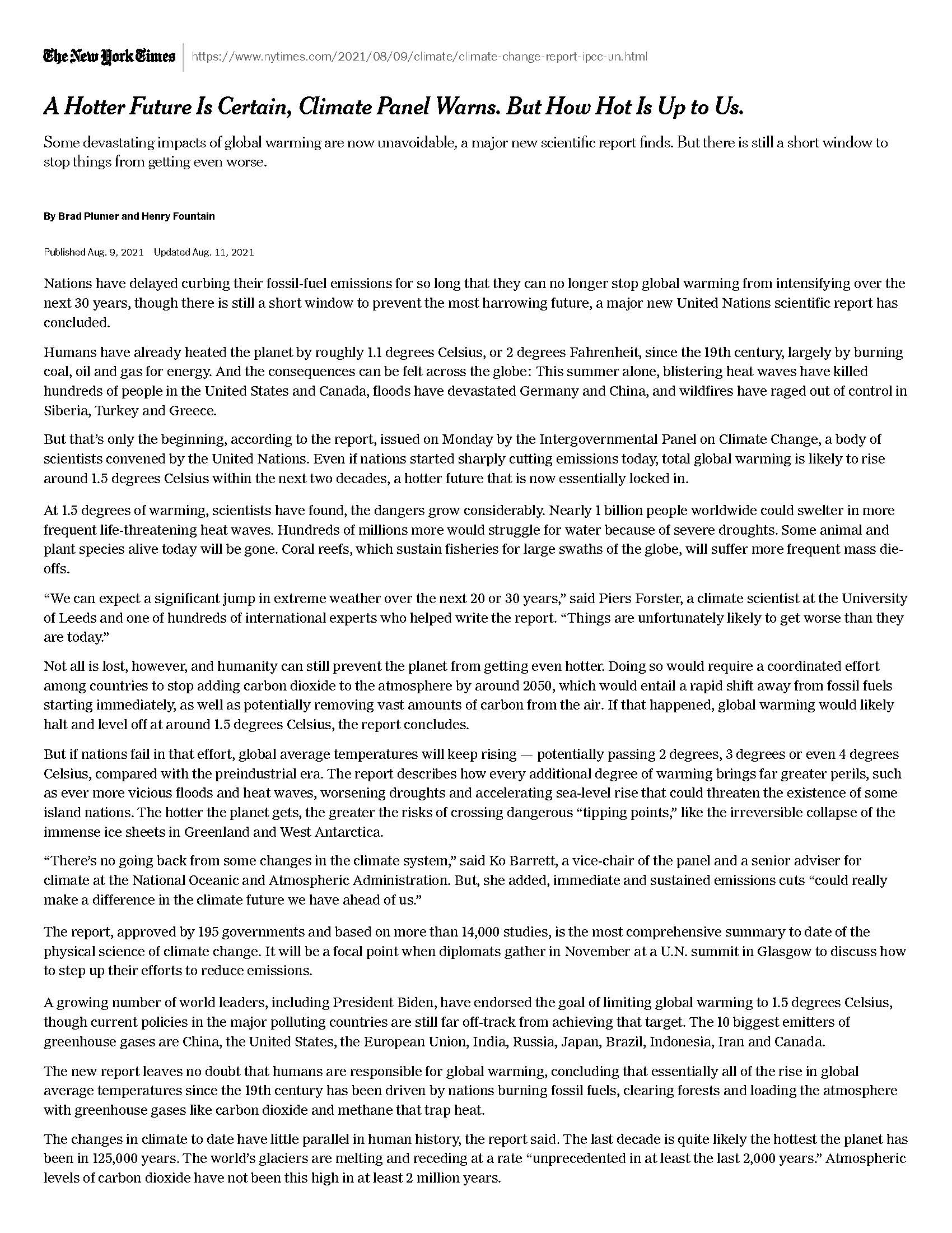 The New York Times coverage on the 6th IPCC report, the biophysical basis.