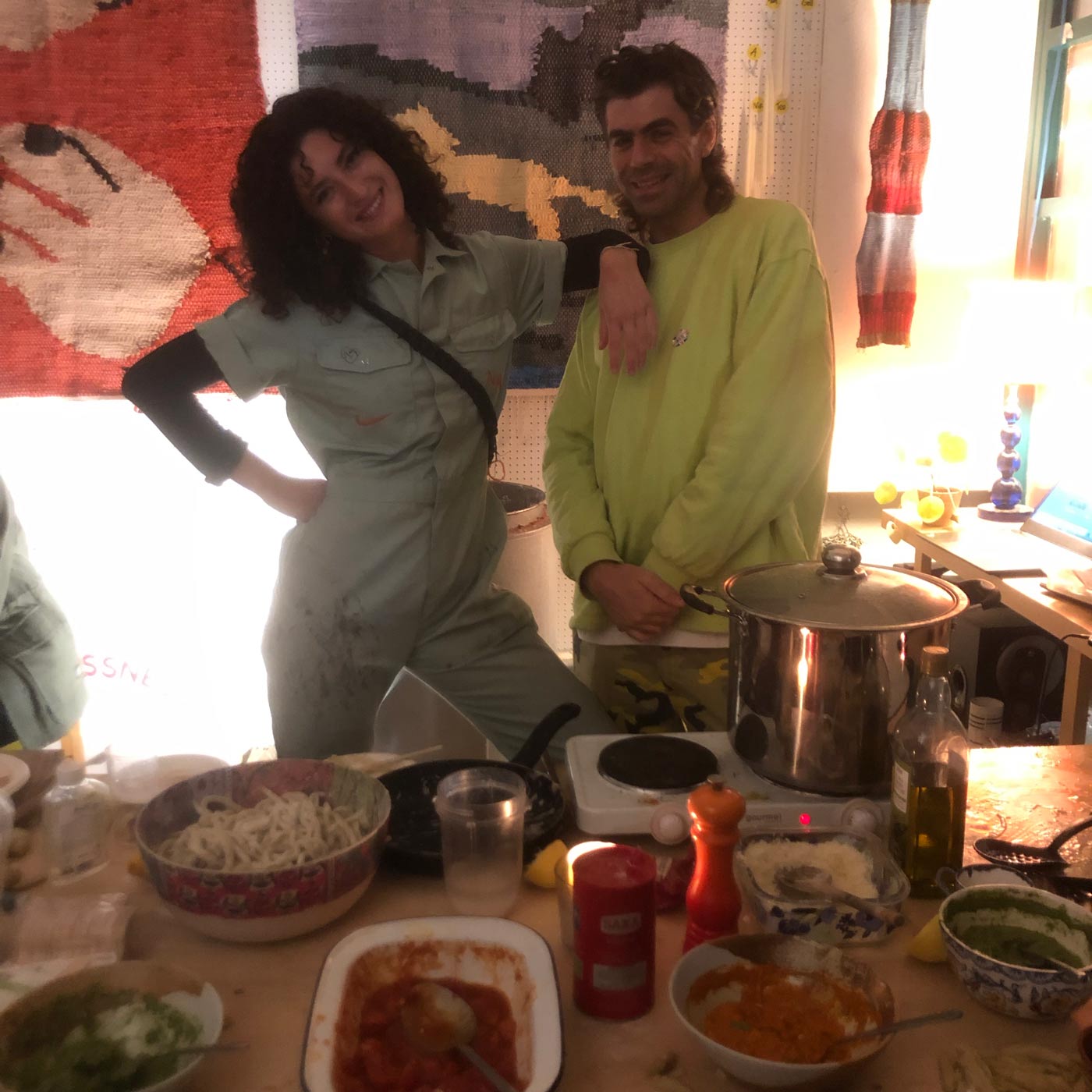 Nat and Nathan serving up the pasta during the Second Life Club Halloween Social: Spaghetti Séance.