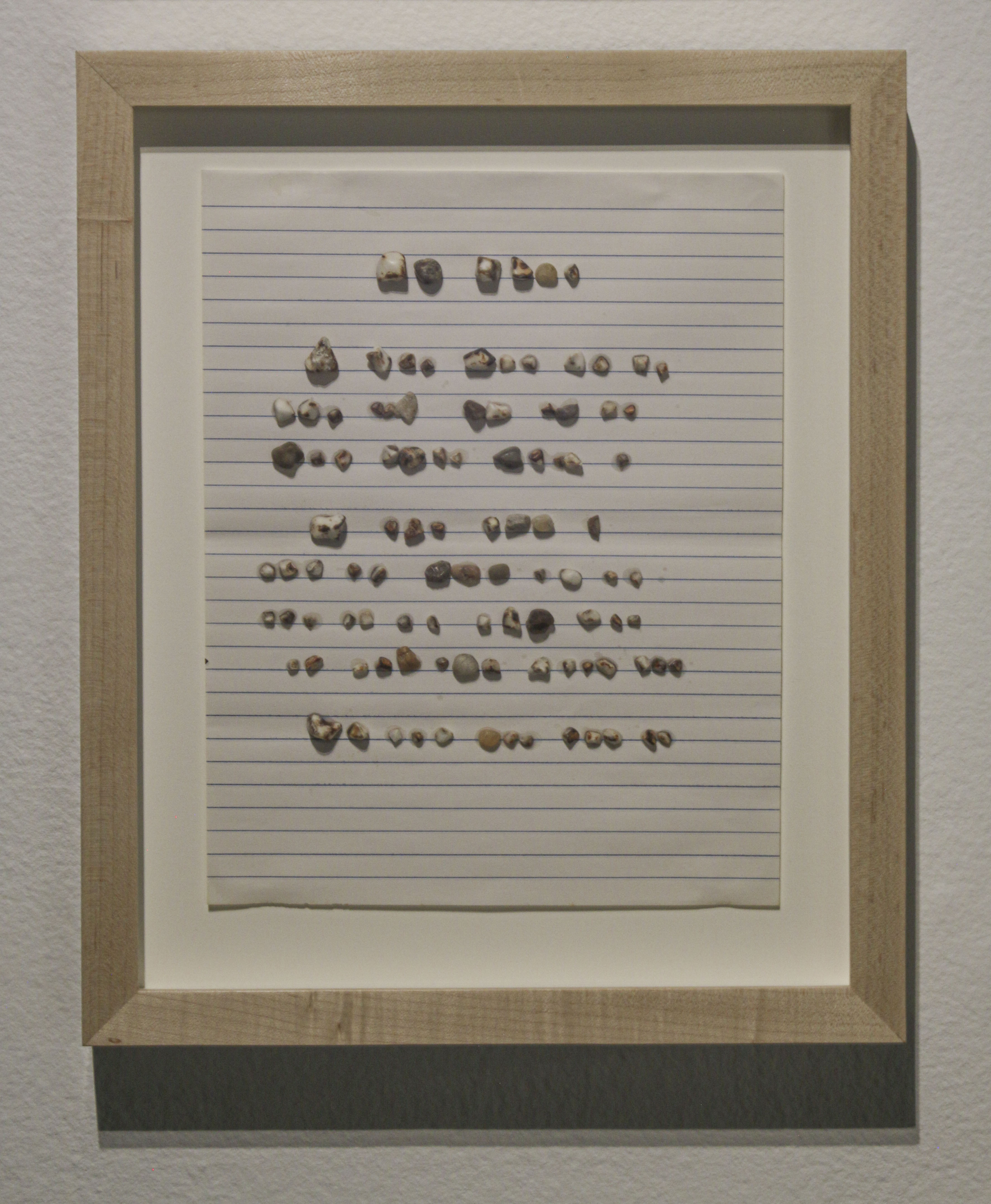 ode to reconstruct the plot of compounded longing, I and II, 2019 letter writing stationery, rocks, and gallbladder stones 11 x 13 1/4  inches (framed)