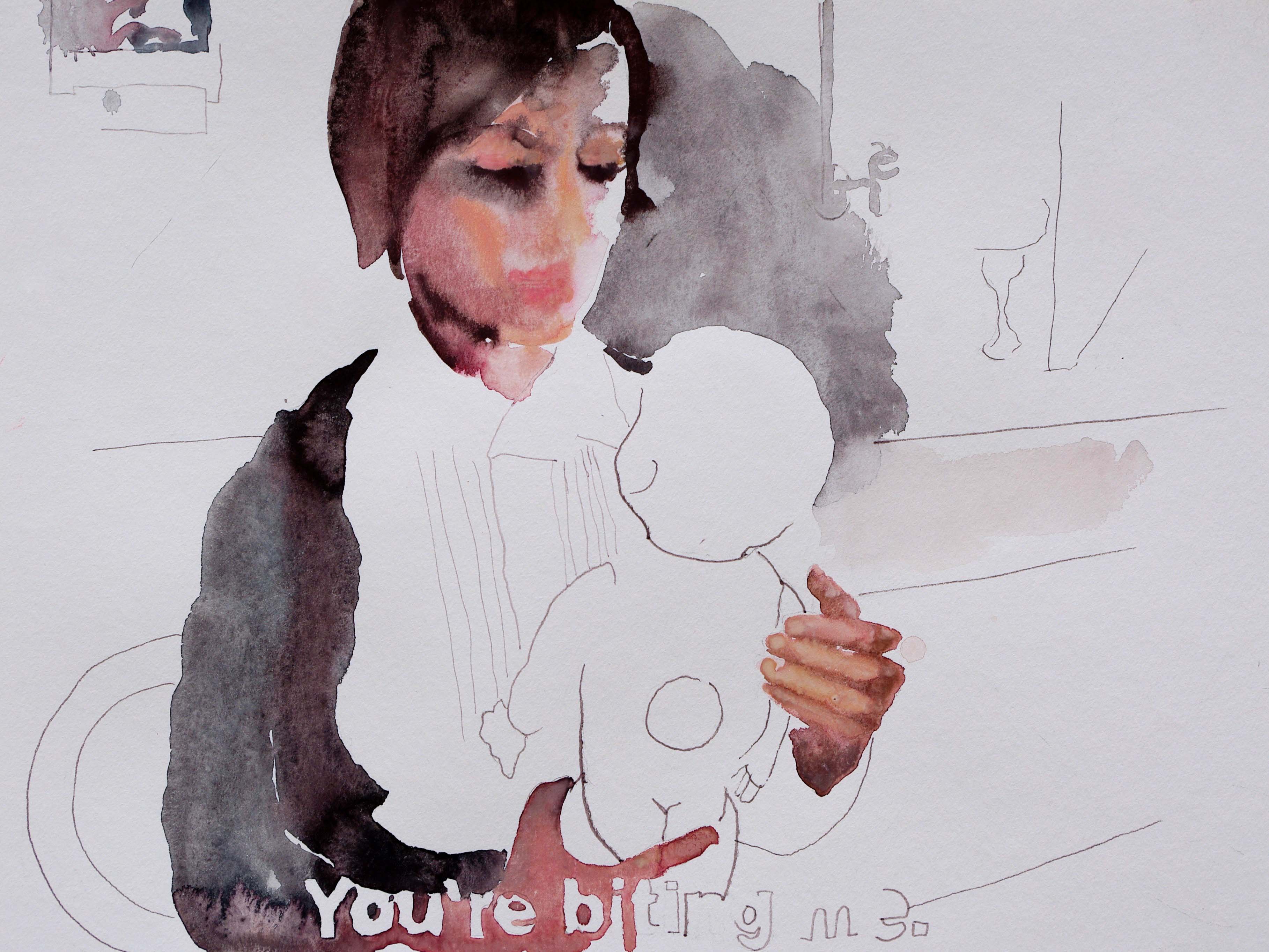 sub -8, stylo noir et aquarelle, , 30x40 cm, 2014