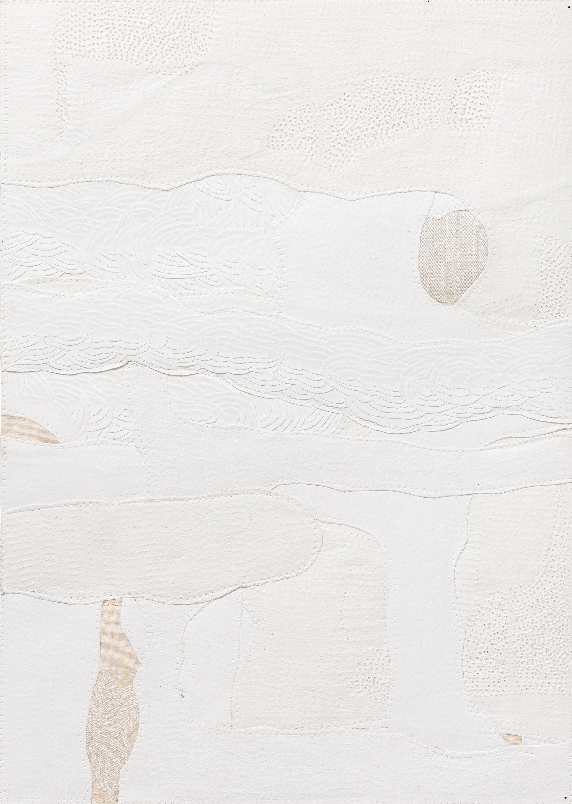  Hibridos, 2016/2017 . Color pencil, ink, perforations, embossing and carvings on paper and fragments of cloth . 30 x 21 cm