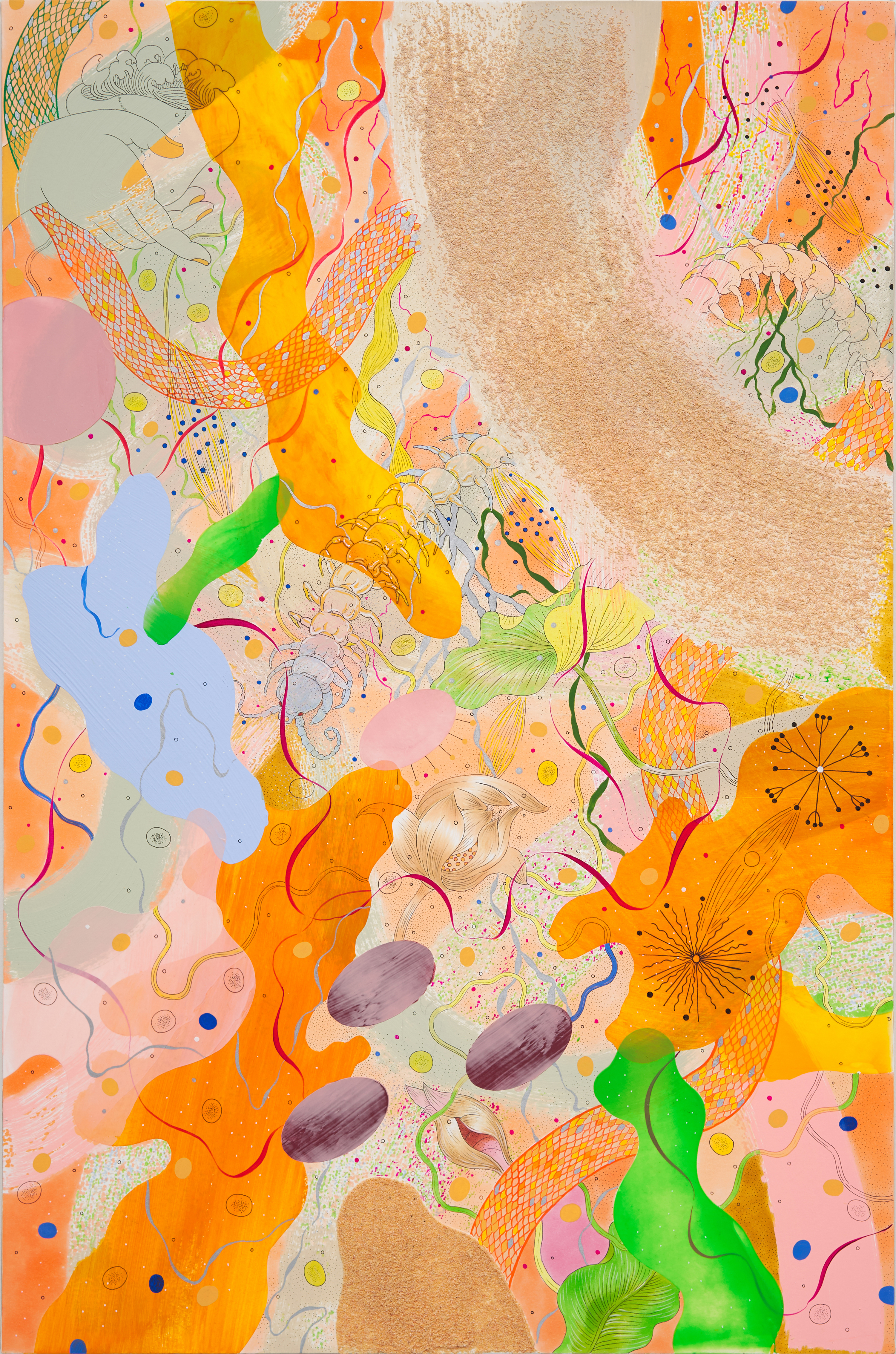 Malkhut: All Is One_2021_Acrylic, gouache, ink, marker and pen on paper, mounted on wood panel_53 x 80.3 cm.