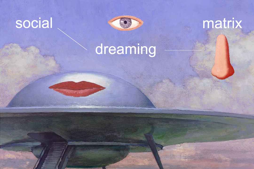 Social Dreaming Matrix by Leslie Goldenberg | In this shared, collective world, we tell dreams, we listen, we discover what connects them, and we let our imagination run free. We offer our dreams as shared images for a collective reverie, available to associative transformation and re-telling by the group. We also make a collective dream poem!