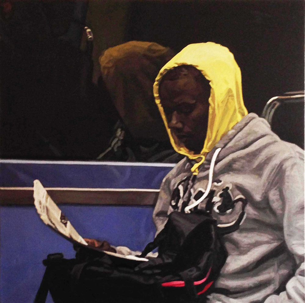 Jaune en t&ecirc;te, huile sur toile, 100 x 100 cm, 2017