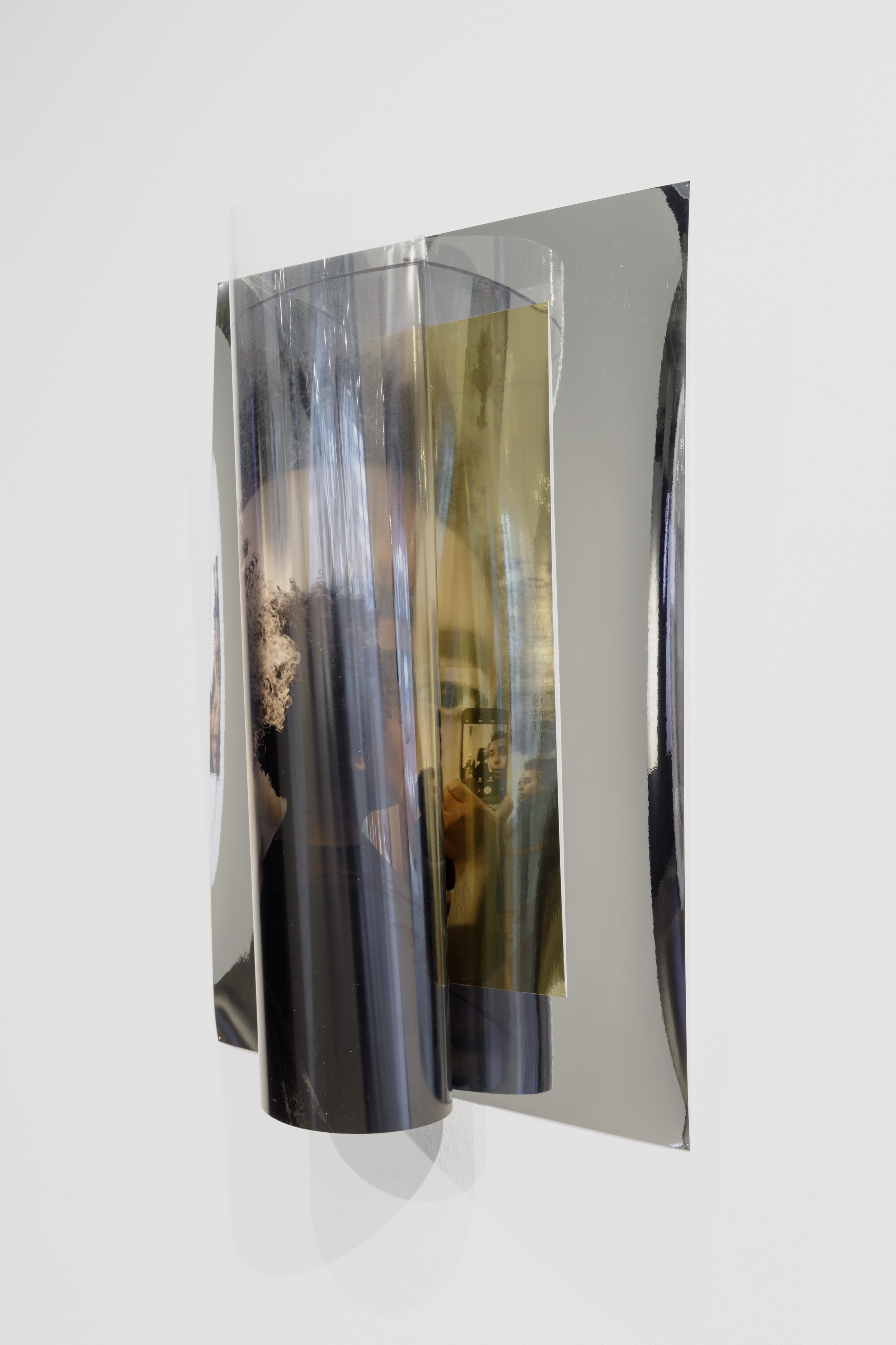 selfing-studies 06 (____), 2019 archival-print on clear film, reflective cardboard, dressmaker- pins 19.5 in. x 27.5 in., 2019. Photo credit: Dan Miller