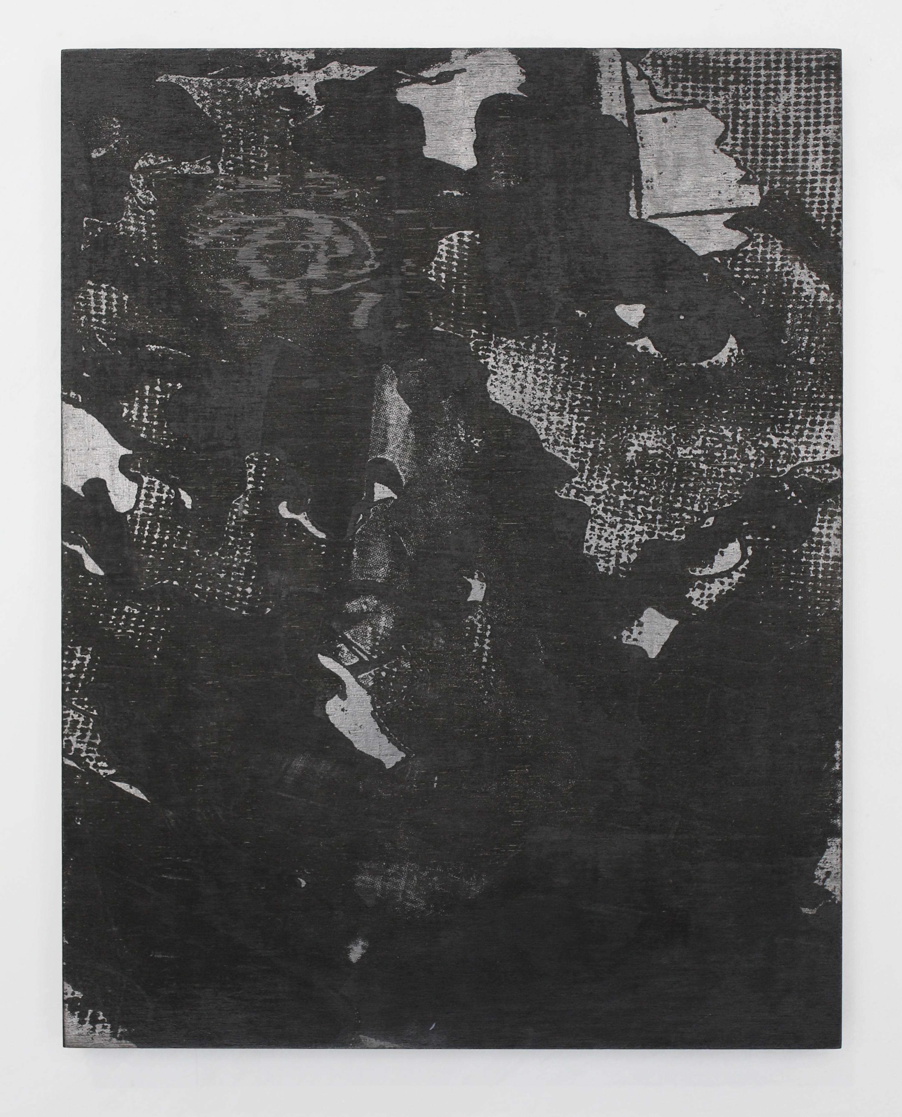 Untitled, wood with graphite and urethane screenprint, 8" x 10", 2024