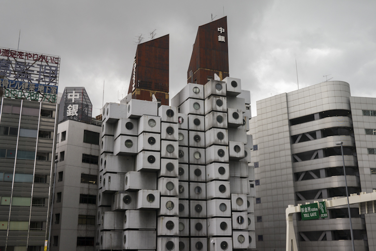 view of a relic (nakagin capsule tower) // shinbashi