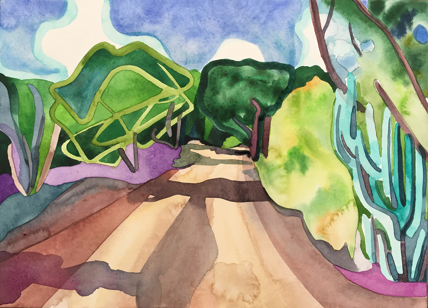 dirt road. watercolor + ink on arches. 10 x 14 inches