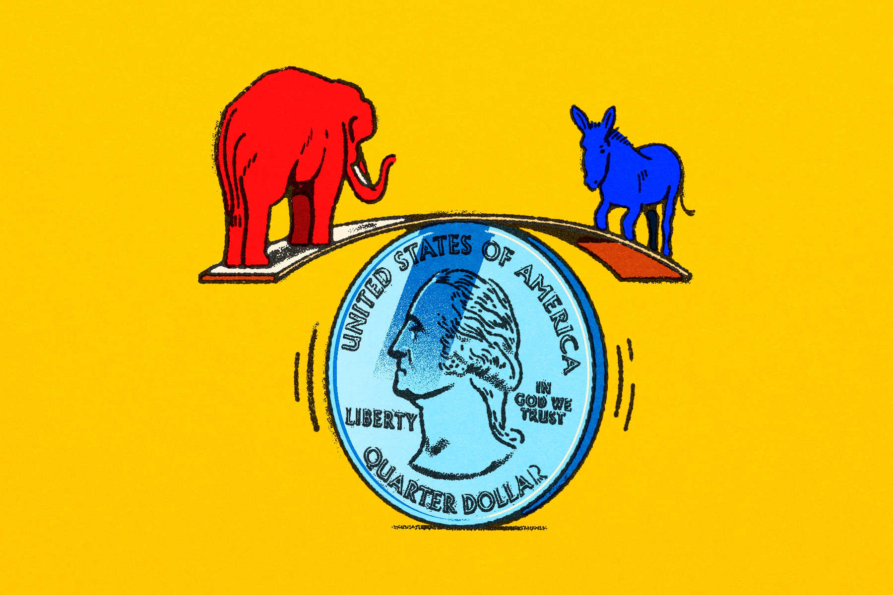 "A Tense Election Isn’t Breaking Through on Wall Street. It’s Too Uncertain to Price." Illustration by Alberto Miranda