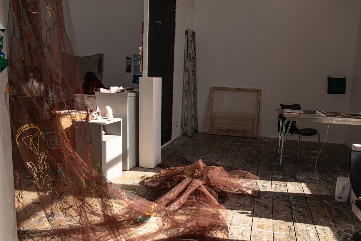 Veil of Subconscious Processing, Embroidery on net fabric.