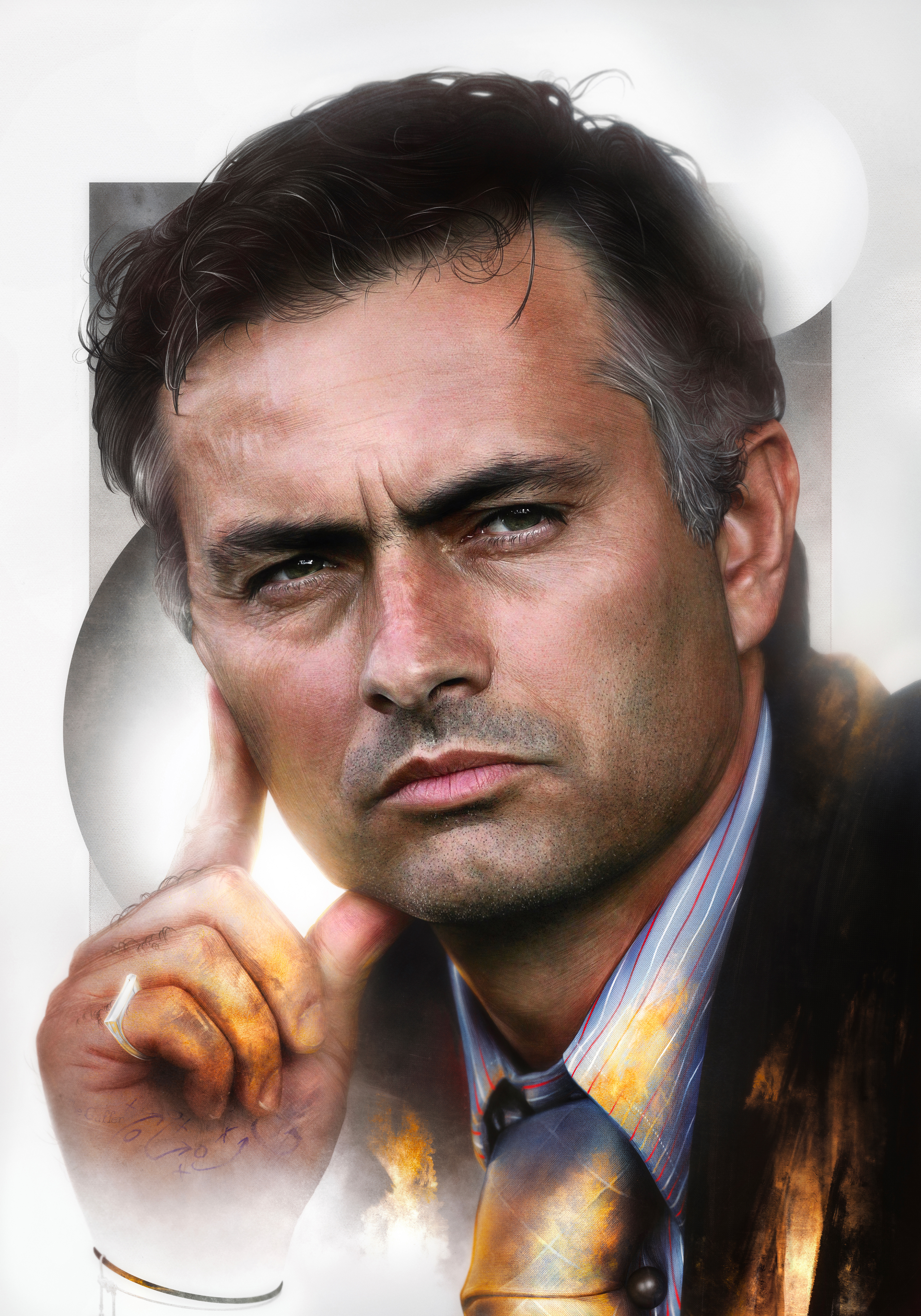 A digital portrait of Jose Mourinho by the artist John Tregoning. An illustration of Jose. Drawn in Procreate.