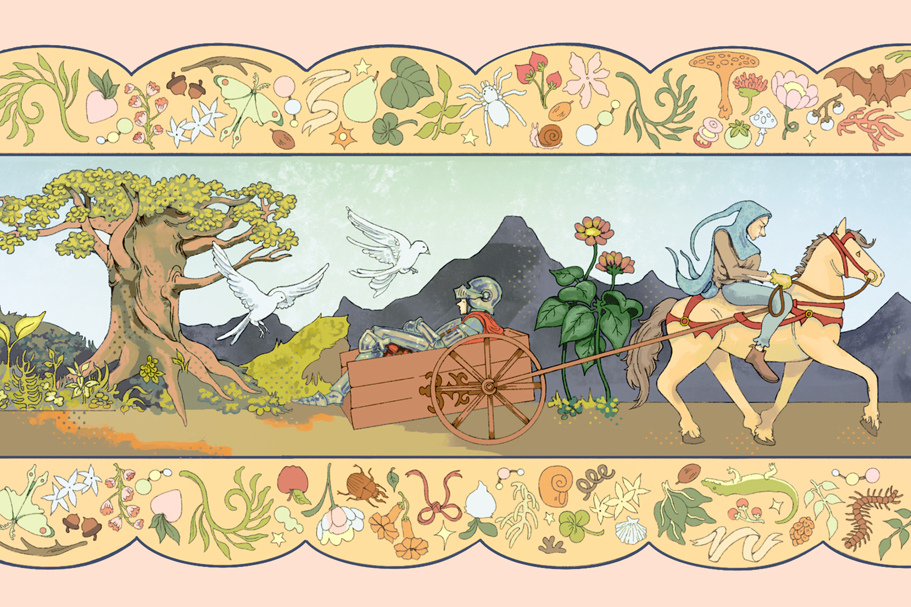 Lancelot: Knight of the Cart endpaper (partial), digital illustration, 4x6 inches, 2023