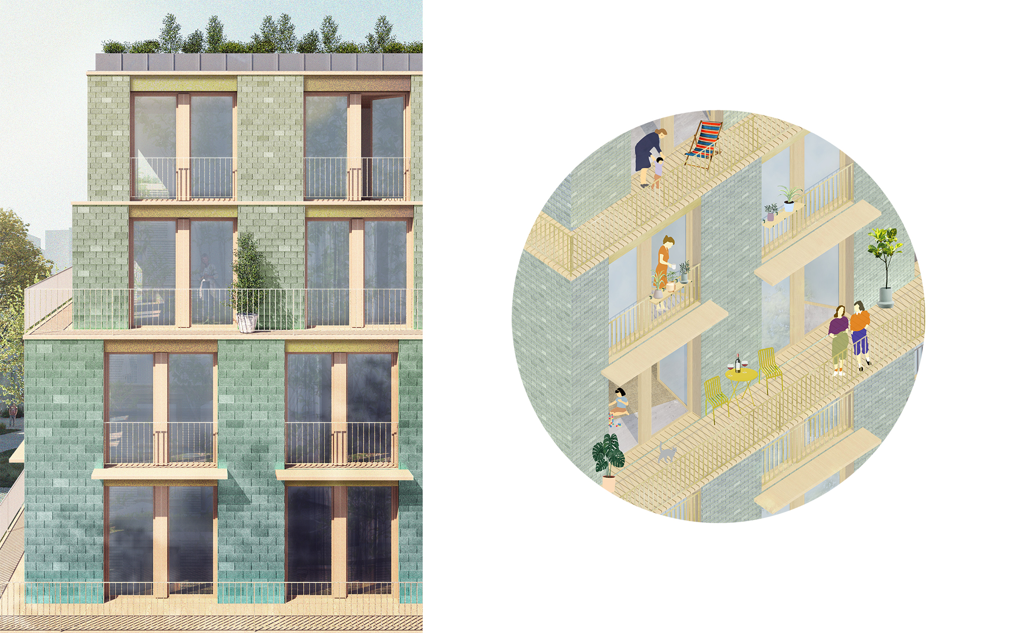 Vues détaillées du bâtiment haut