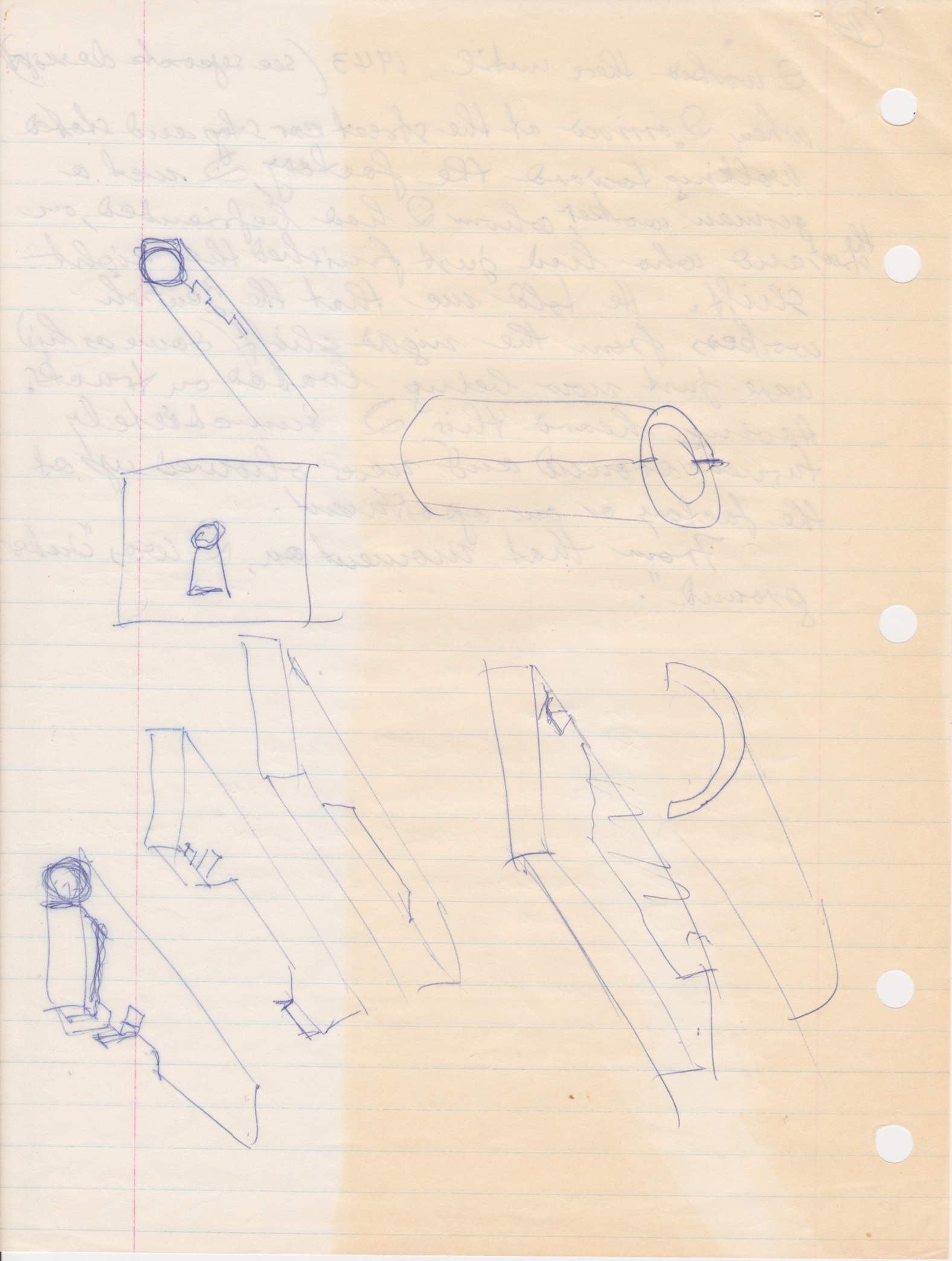 Early sketches of the key Bert fabricated from a piece of lead pipe, instrumental in his escape from a makeshift Gestapo prison.