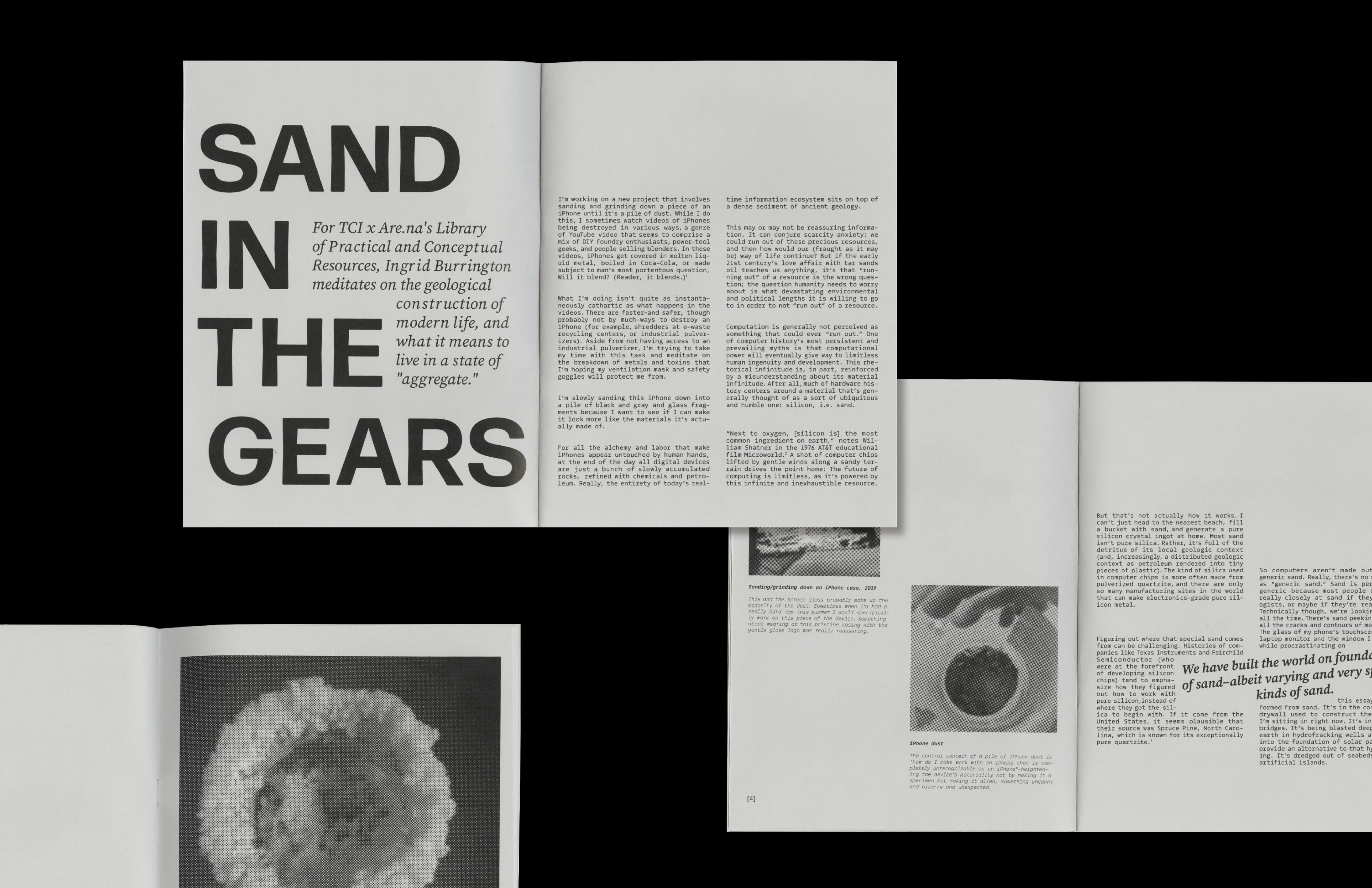 Sand in the Gears; 8.5” x 11”, 35 pages, print publication of Ingrid Barrington’s essay; 2021