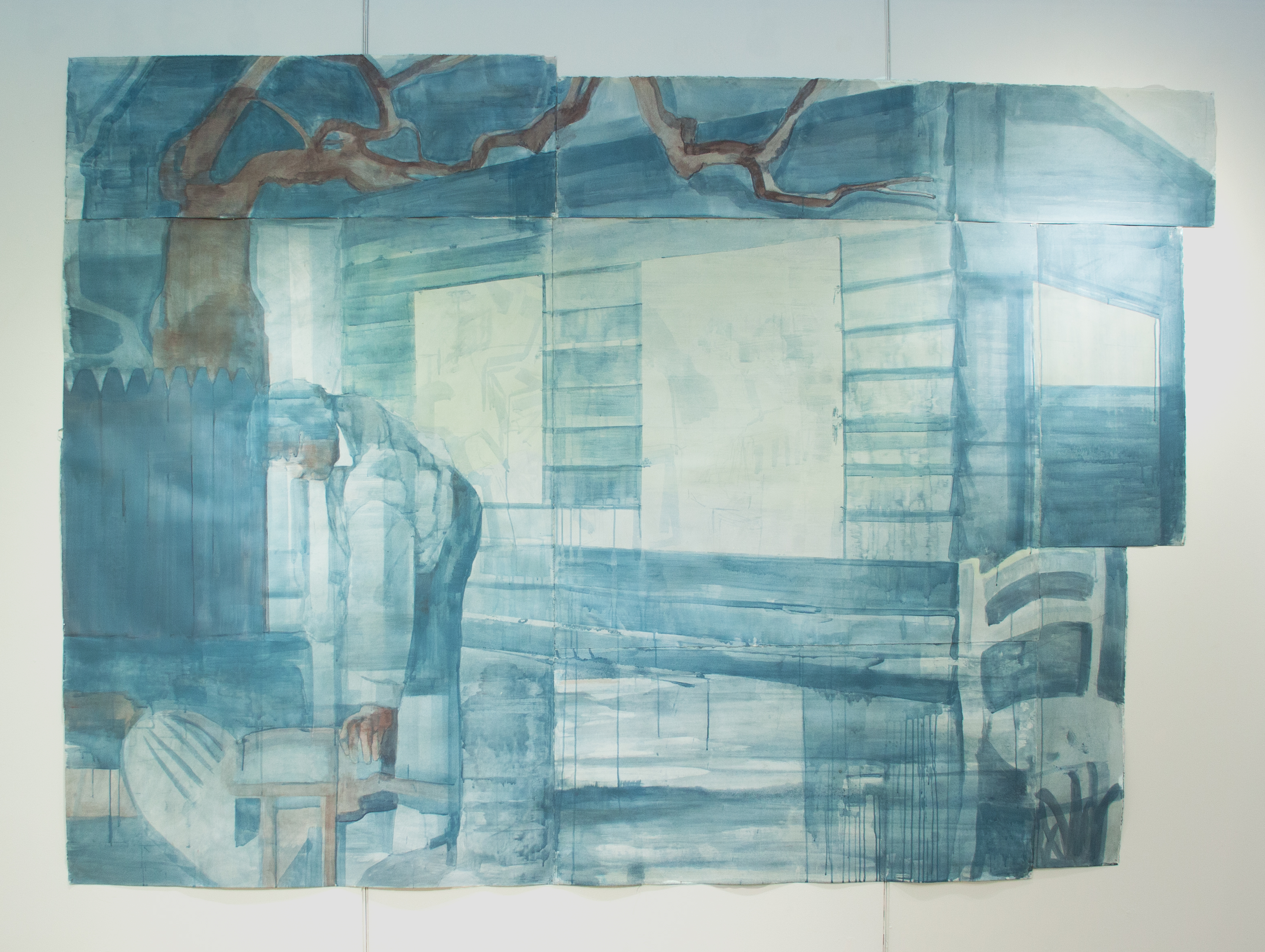 Before the Crash, handmade acrylic on paper collage, 76” x 103”, 2025