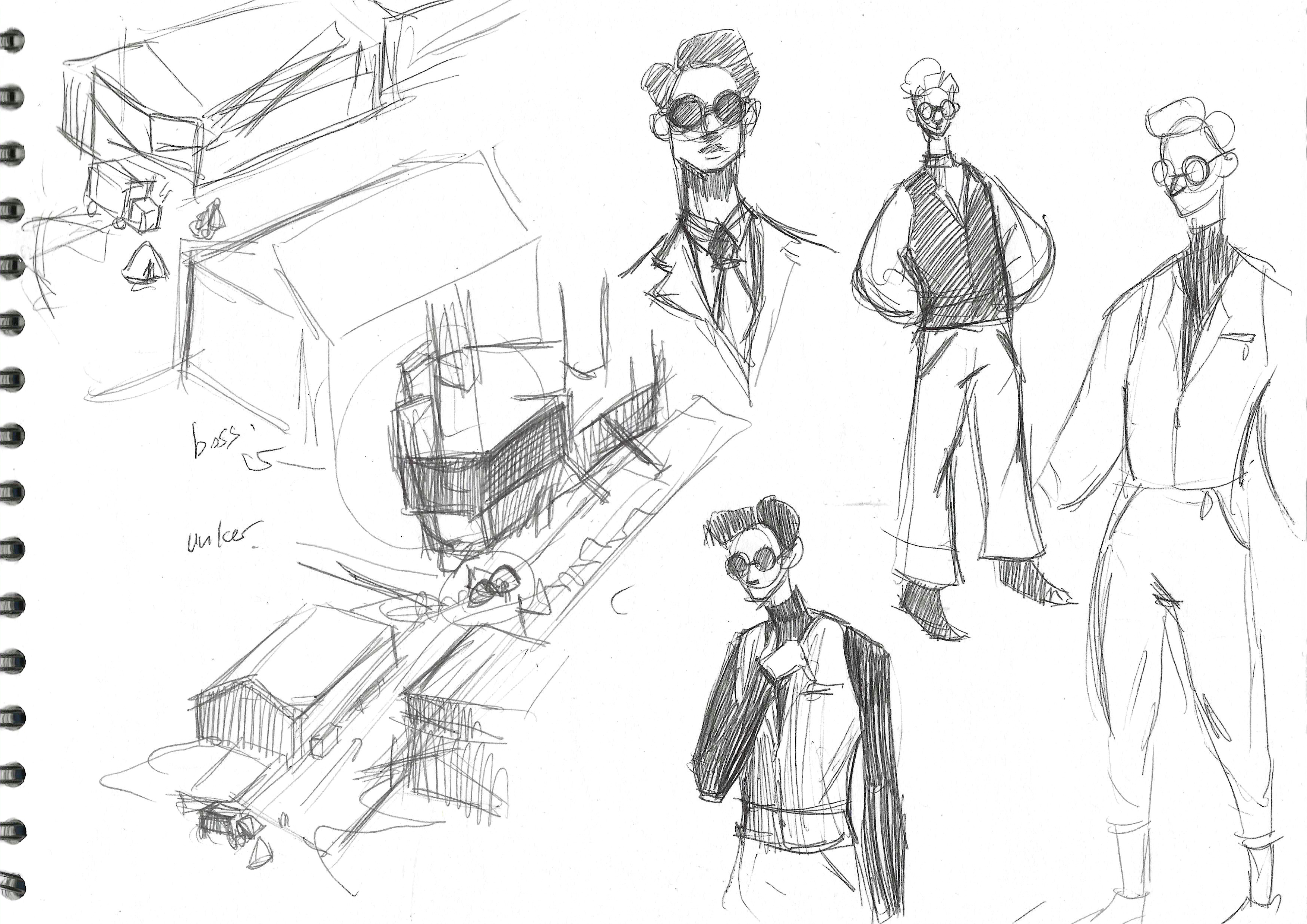 Initial Sketches of the Level Design, Characters and Props
