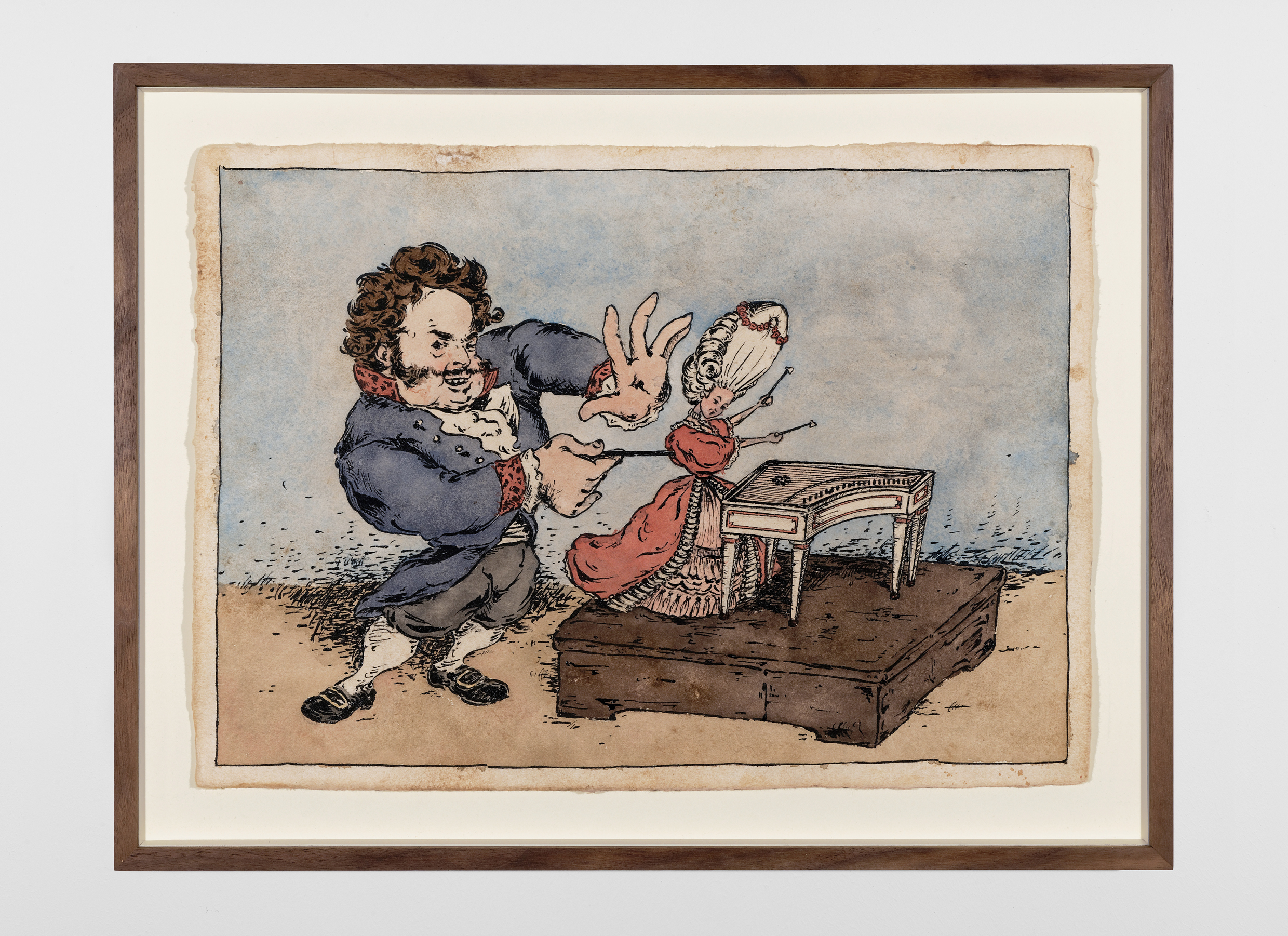 Naundorff et la joueuse de tympanon / dessin satirique / aquarelle / 2019 © Blaise Adilon