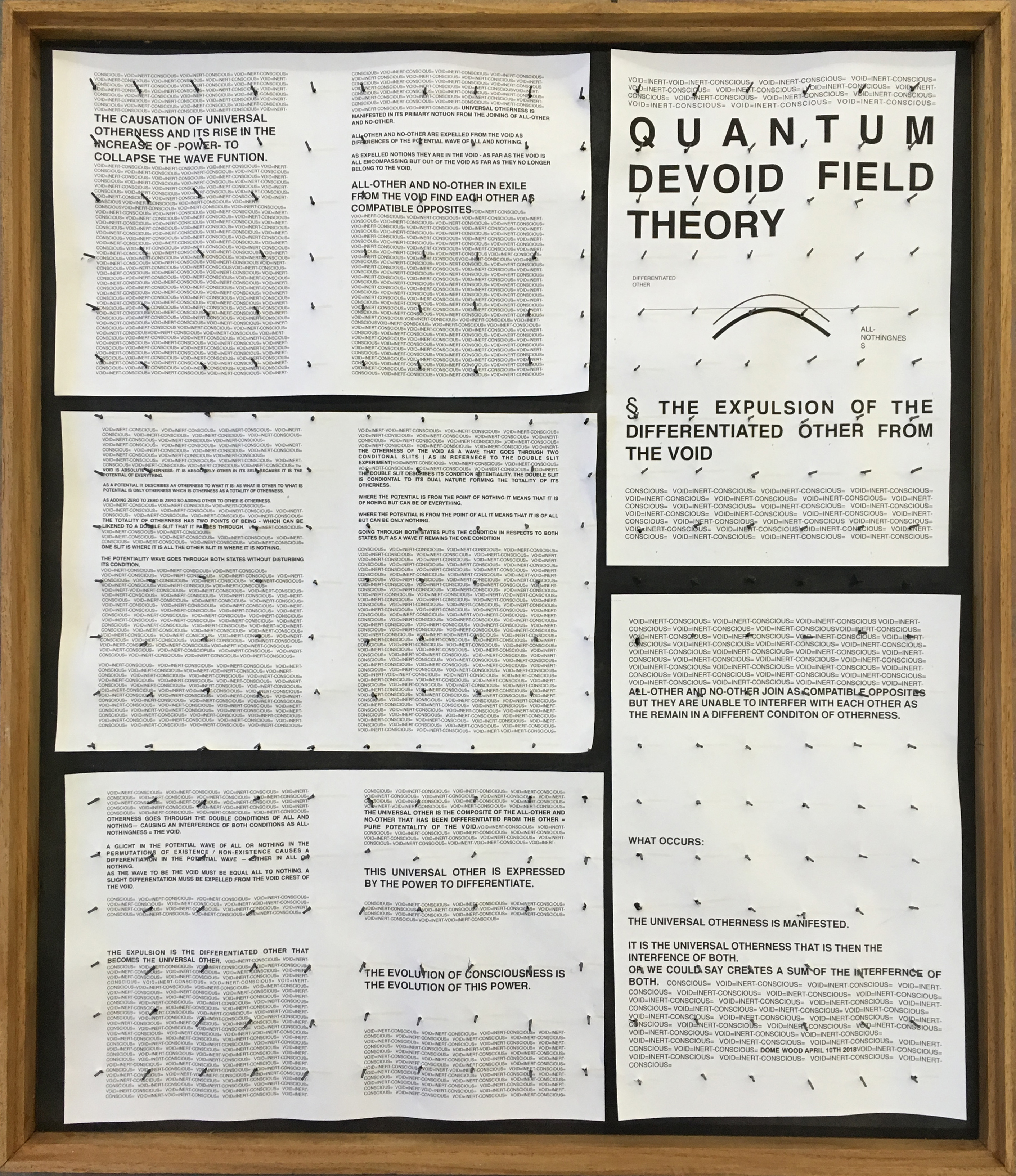 "Quantum Devoid Theory- pin boards 2" 70x50cm, paper on nail bed, 2017