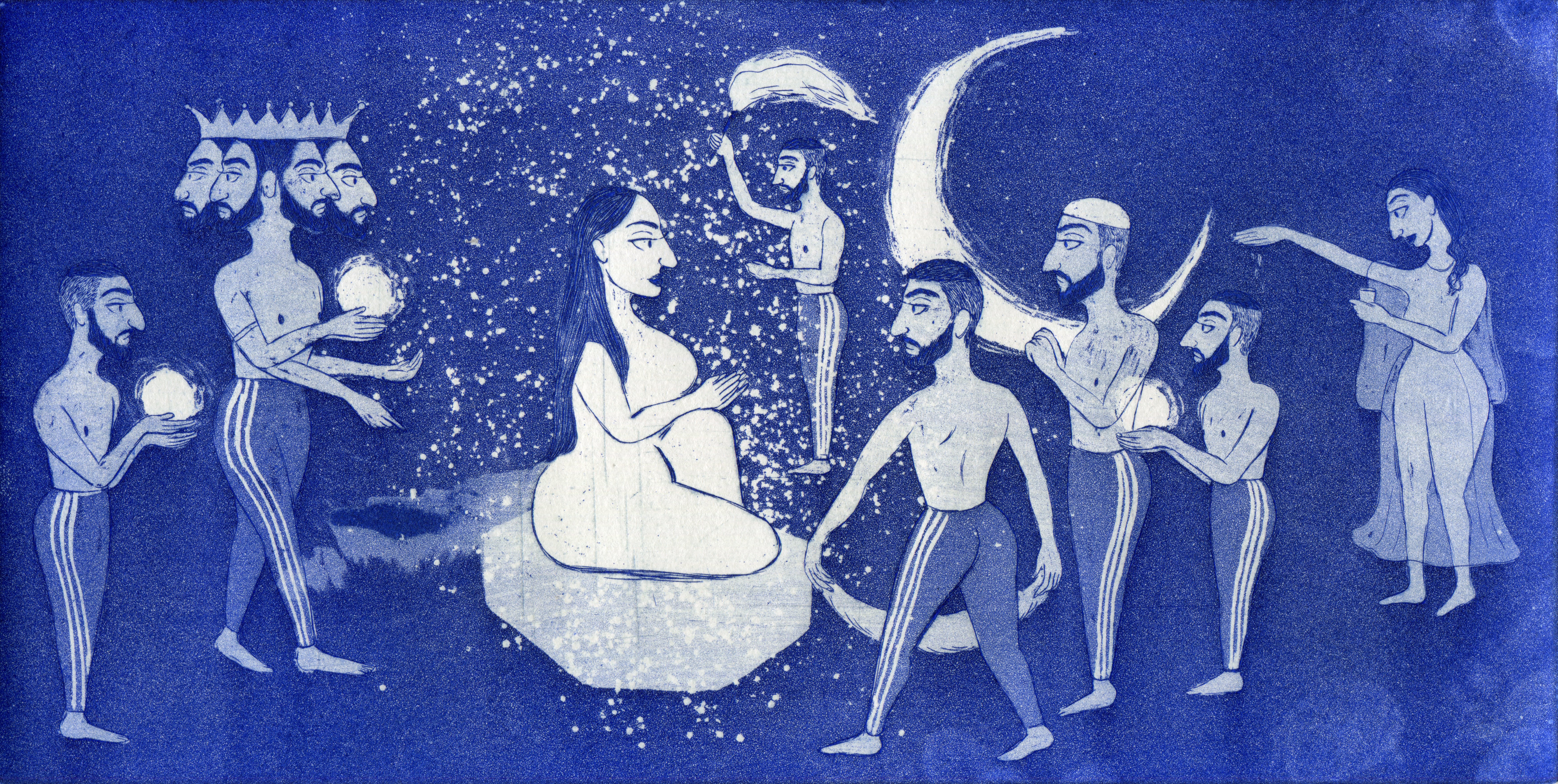 מתוך הסדרה ״ברכת הלבנה״, 2021, תצריב ואקווטינטה, 15/30 ס״מ (פלטה)