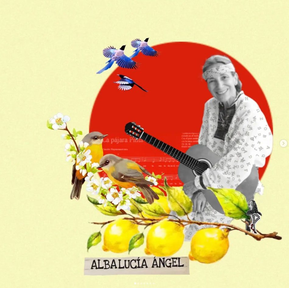 De Albalú, me inspira su historia de vida y junto con su escritura -ninguneada e insultada en su natal Colombia, pero tan estudiada y ponderada por fuera- me reclaman como un eco de fantasía connatural no escuchado, para conocerlas, estudiarlas, visitarlas, revisitarlas, referenciarlas; ambas: obra y vida. La -Nuestra- vida es un collage, lo mismo su novela mutante "Estaba la pájara pinta sentada en el verde limón". Háganse el favor de leerla y toda la escritura de esta mujer, escúchenla -en youtube hay algunas entrevistas 😍- y reconozcámosla nosotrxs también -no solo lxs de afuera- dentro del campo literario colombiano.[Federica Errante Calcomanias]