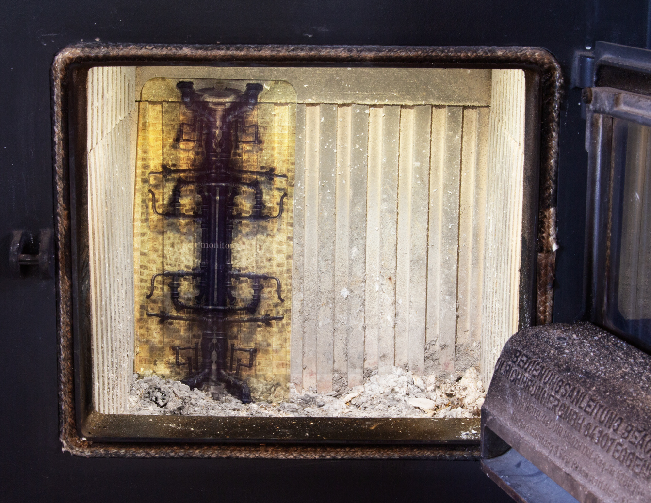 PoSM_1. Title: Monitor.  _Monitor is part of the abundance of life and space. It supports sensual wholesomeness and eases aftereffects of screen insomnia.  Operation: Sensory impressions erode Monitor&rsquo;s shell.  Application: Move Monitor to a place you find sensually intense. Display Monitor there and take a photograph. Print the image out and give it to a friend. _UV-print on clear acrylic glass. Dimensions: 29,8 x 13,7 x 0,03 cm. 2021. Image: Leonid Hrytsak.