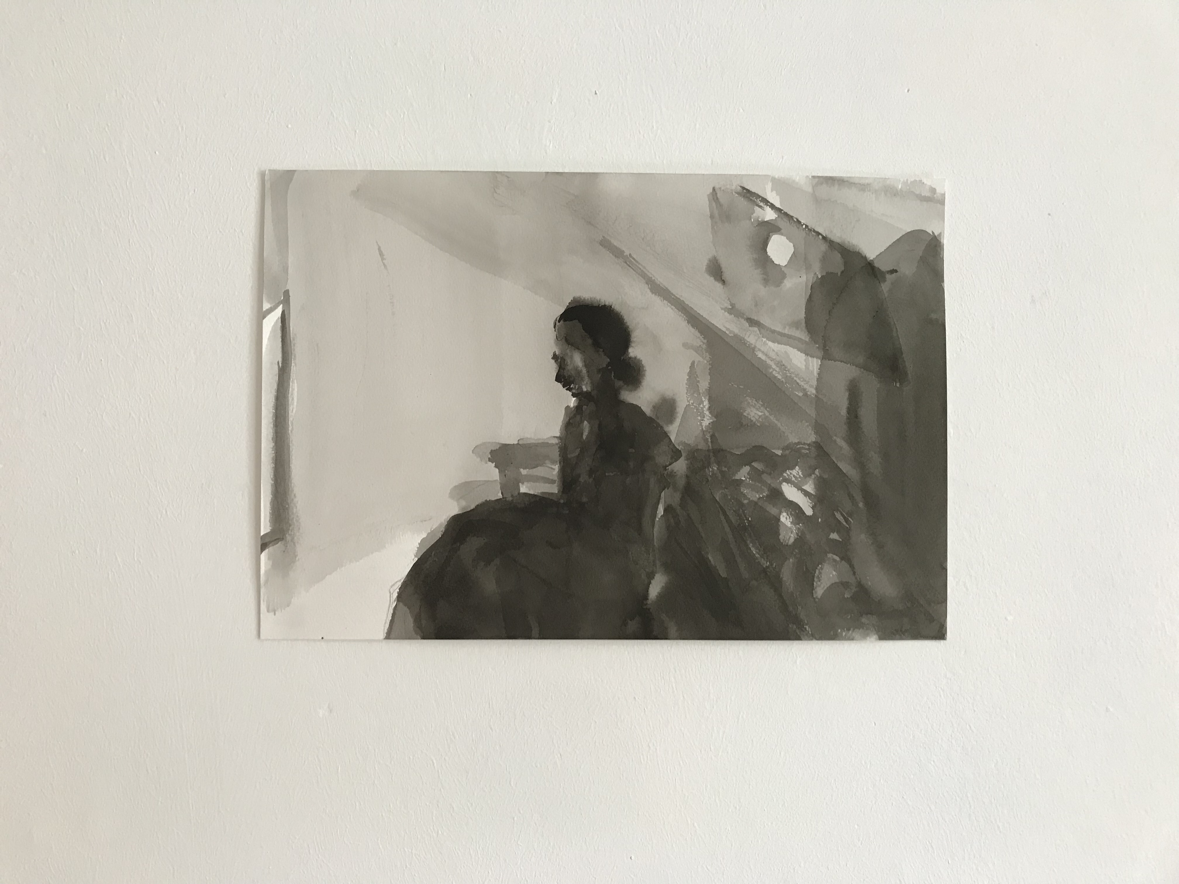 With Y in attic room, 2020, ink on paper