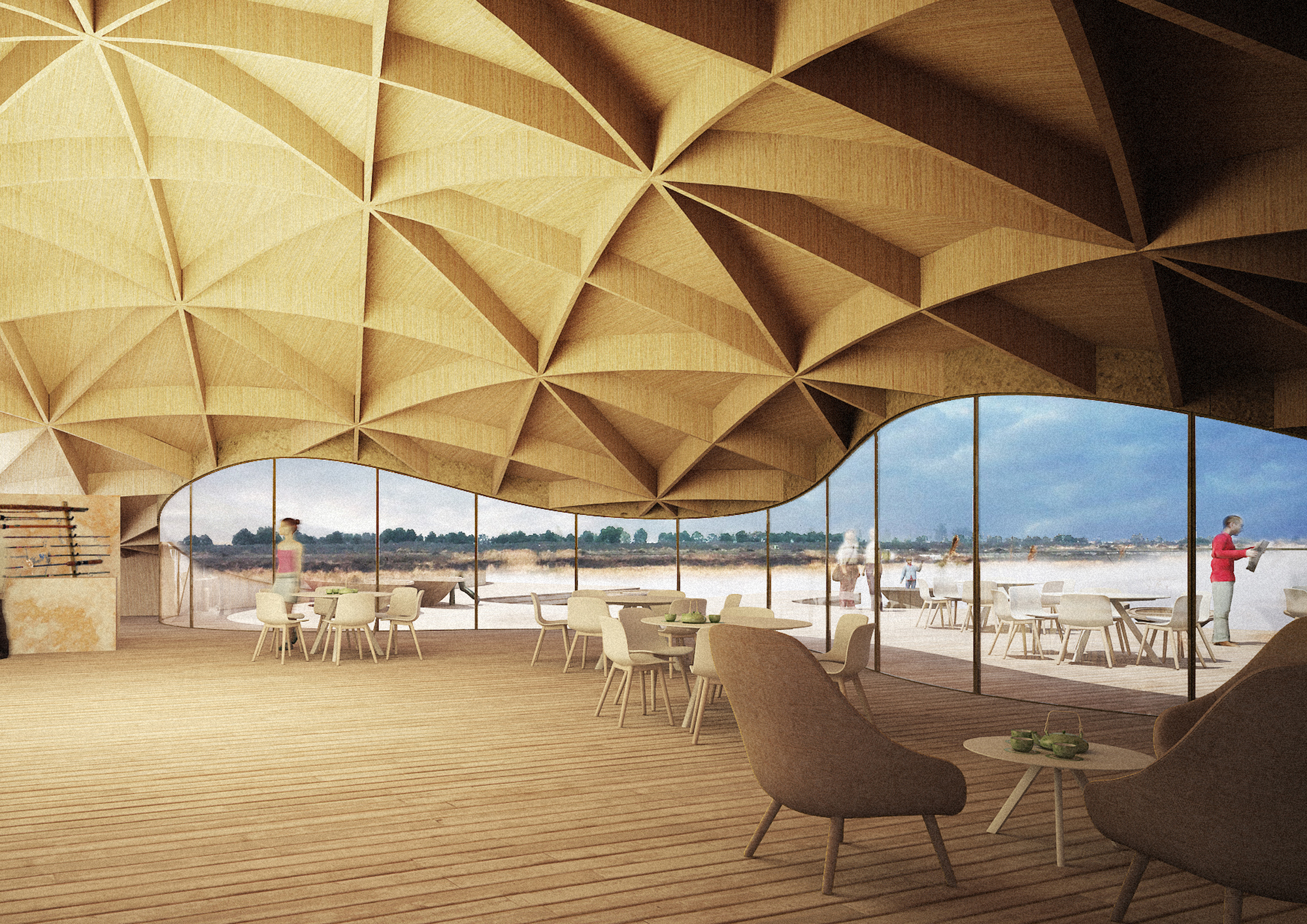  Under the dome, a peaceful shelter to take a rest. The opening is free from structure, framing the views.