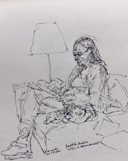 Lieneke met Pippa 2018 - Indian ink 40x30 cm