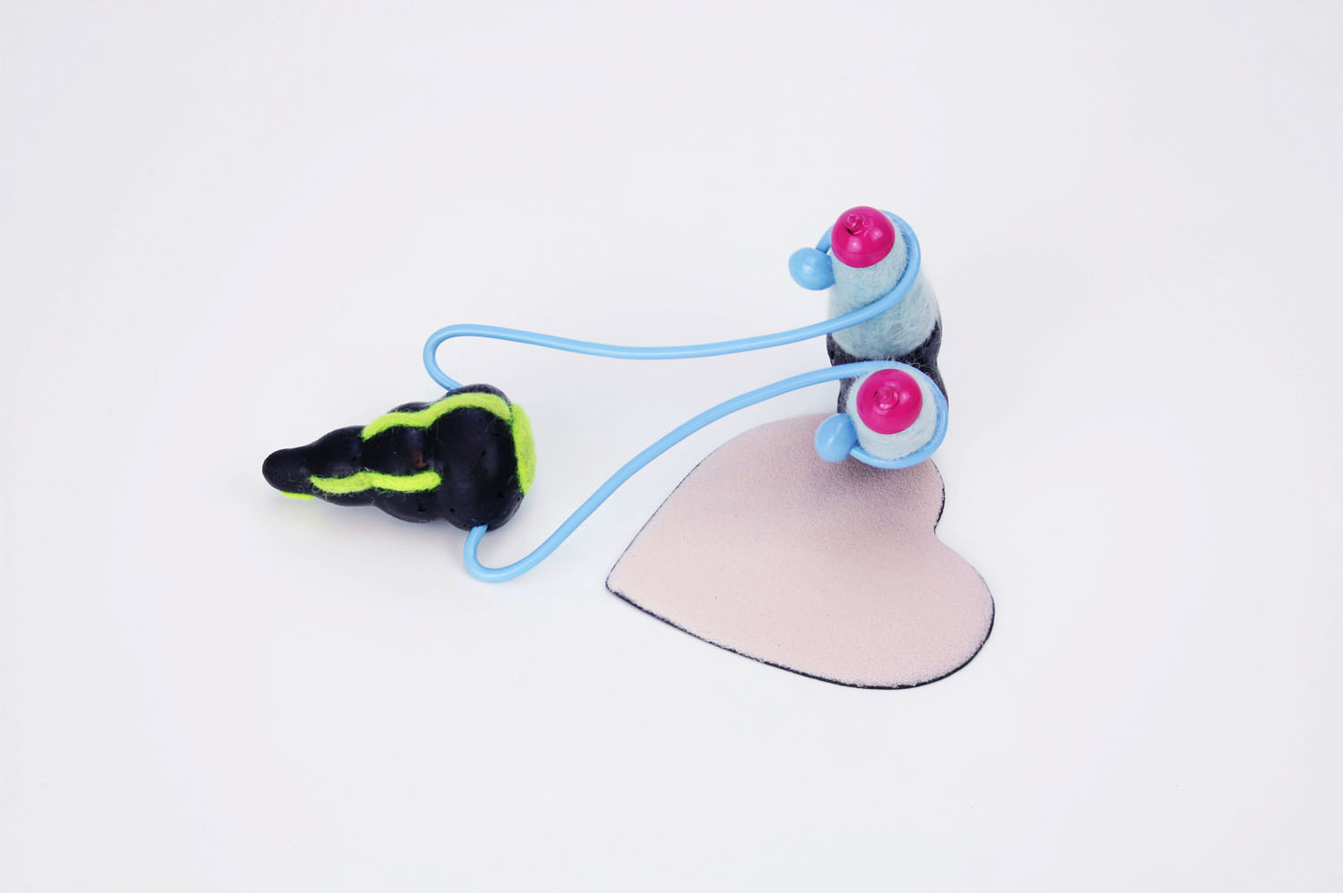 Set 52022, silicone, felt, powder coated brass, copper, and steel, enamel on copper, 6”x 3”x 2”