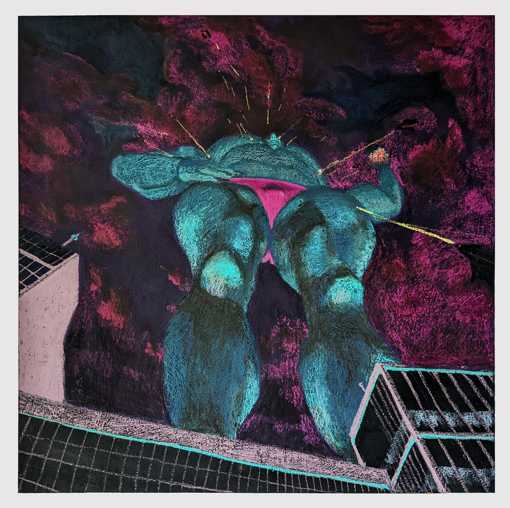 Magenta Rampage (Civilian View), 2023. 36" x 36". Oil pastel on paper.