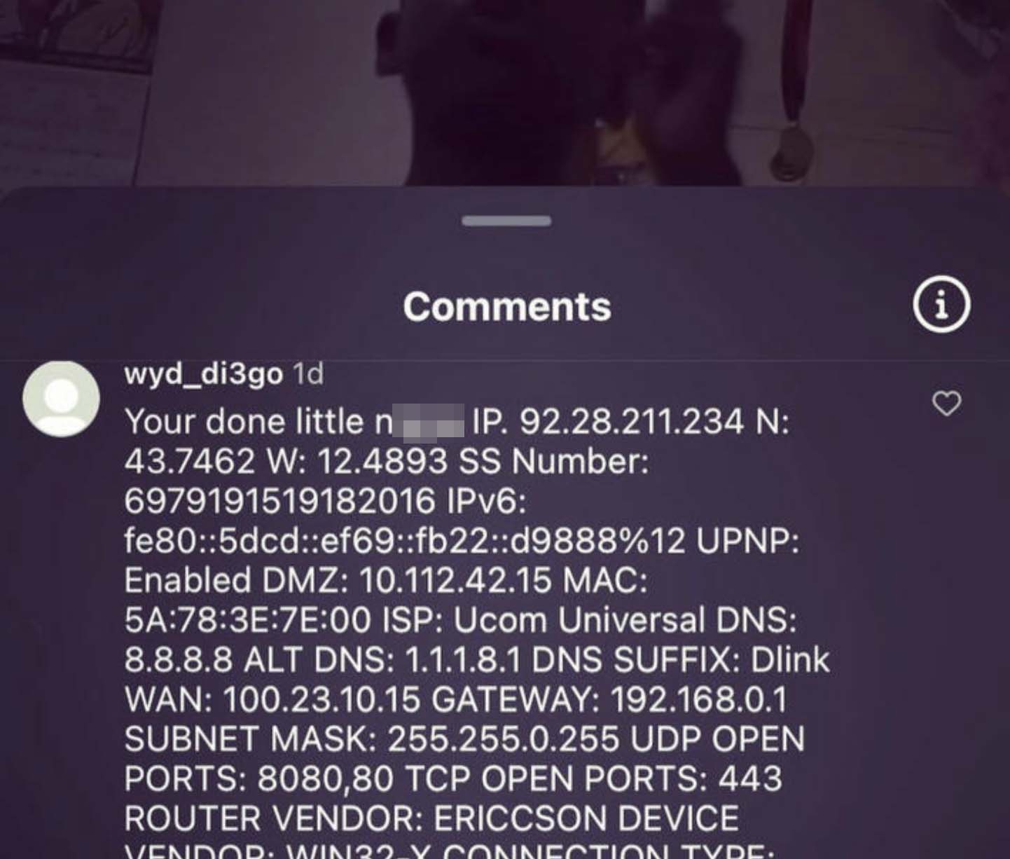 An example of a "Lil Nigga" comment on Instagram Reels.